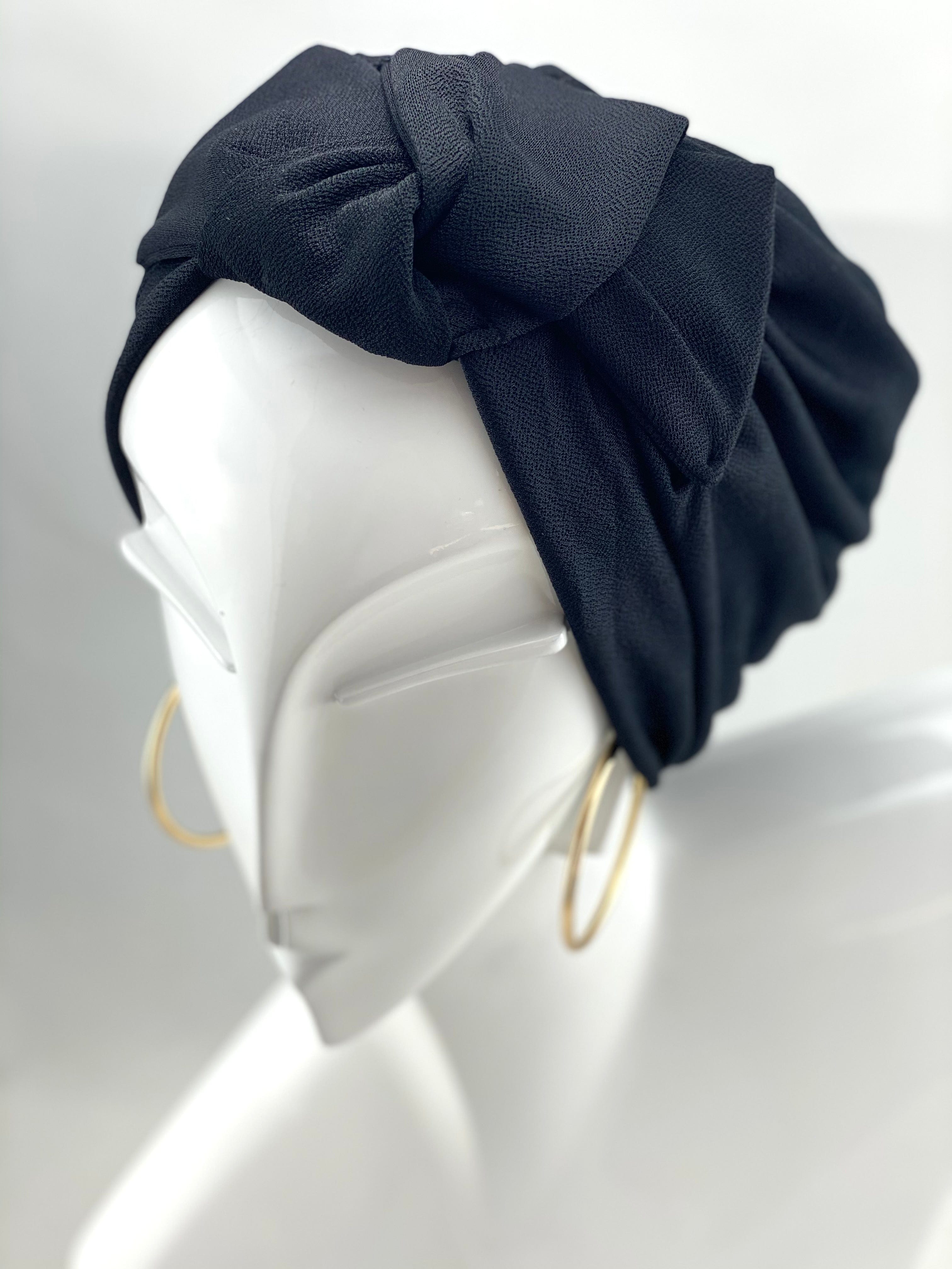TurbansStuff Turban Turban Bow - Black - Soft jersey Handmade Luxury Fashion Women Headwrap