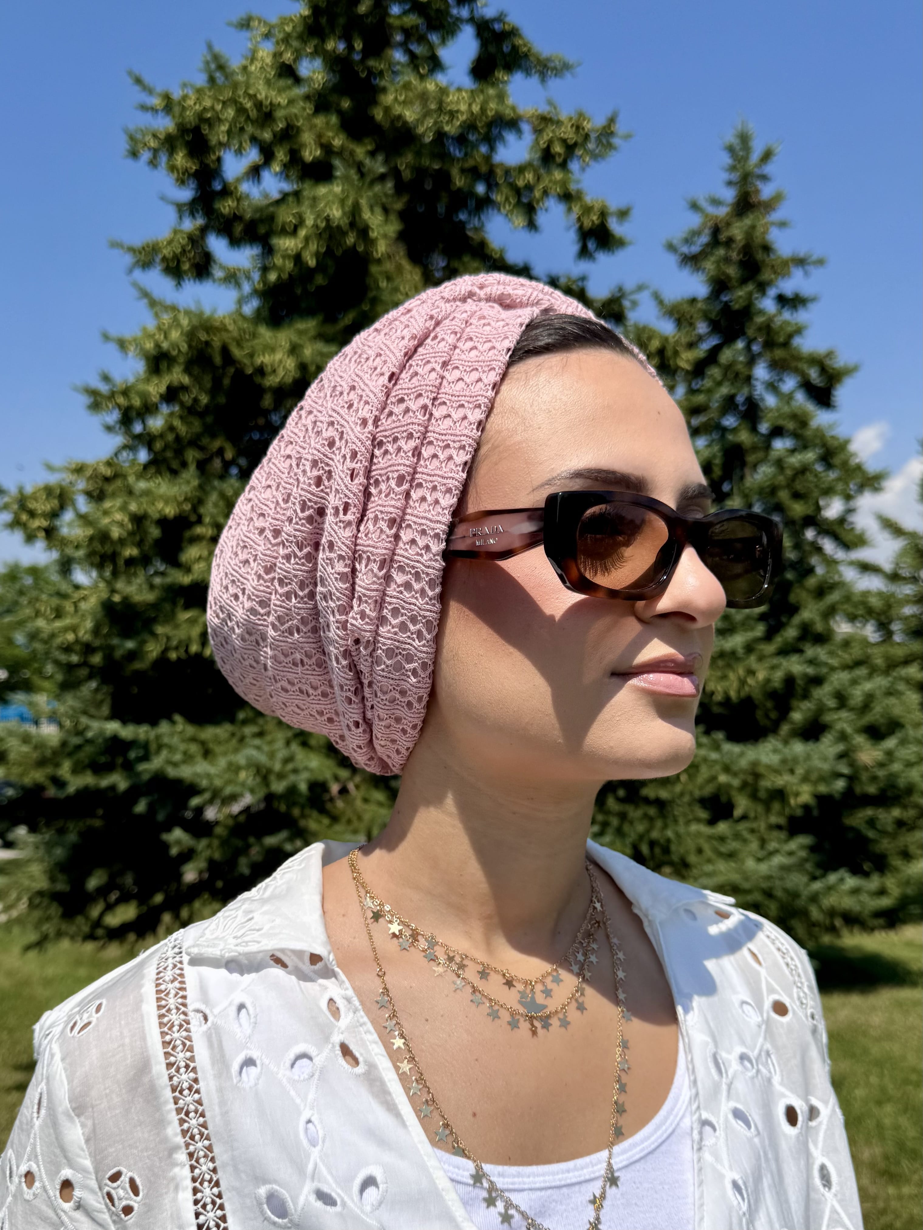 Beanie Cross Front Knit - Pink
