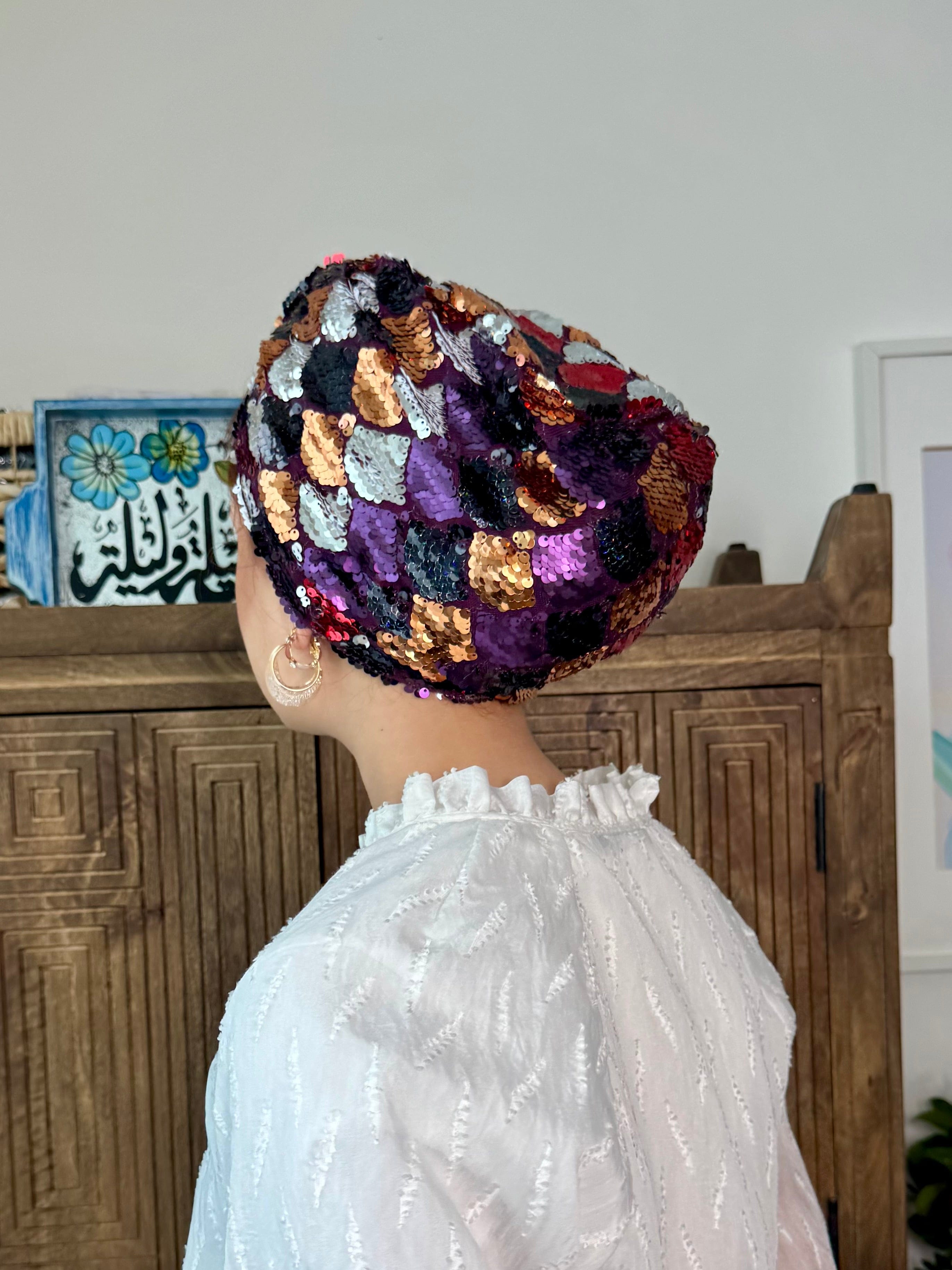 Turban Basic Sequin - Lilac Red