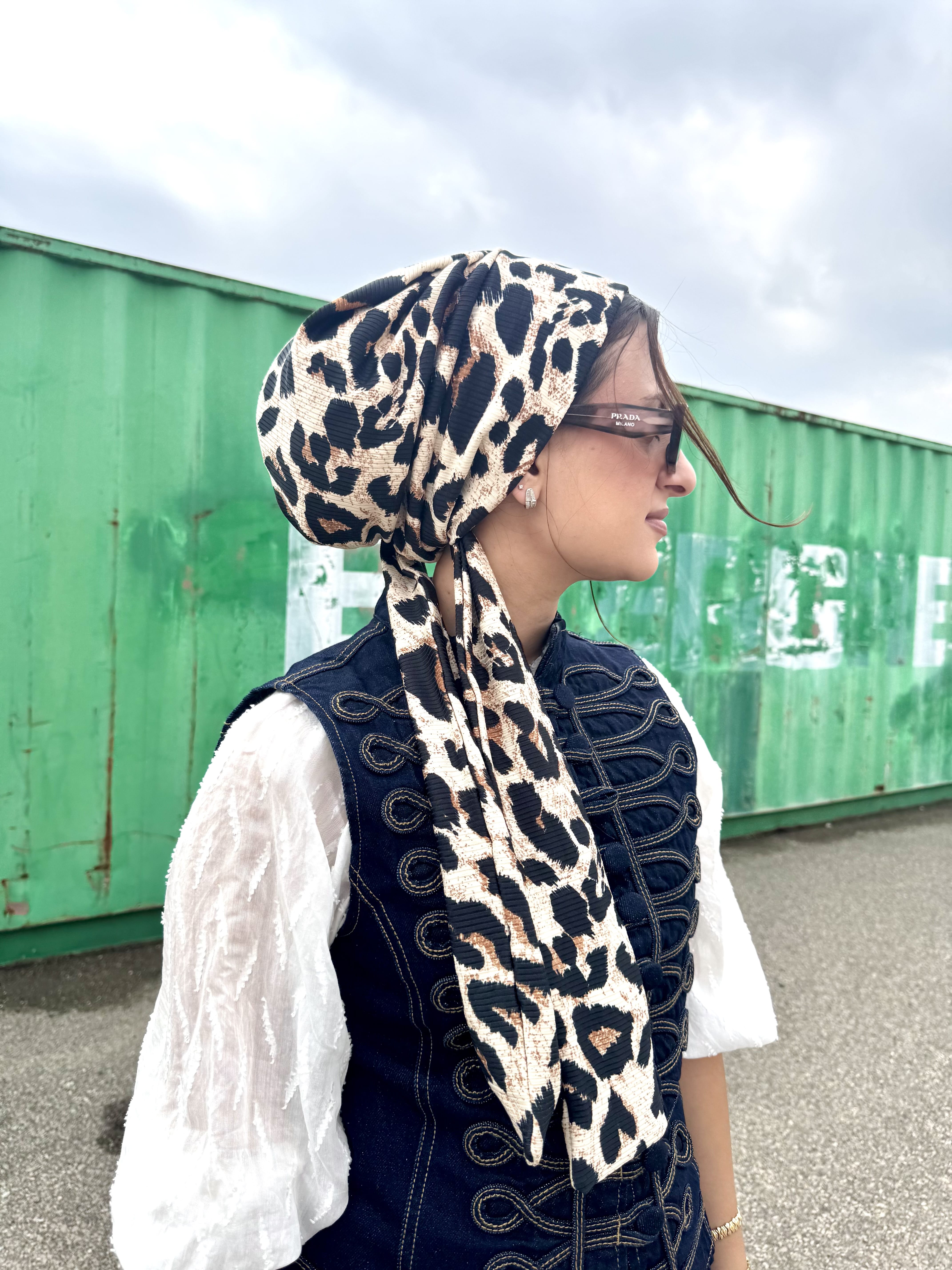 Beanie Wrap Ribbed Jersey - Animal Print