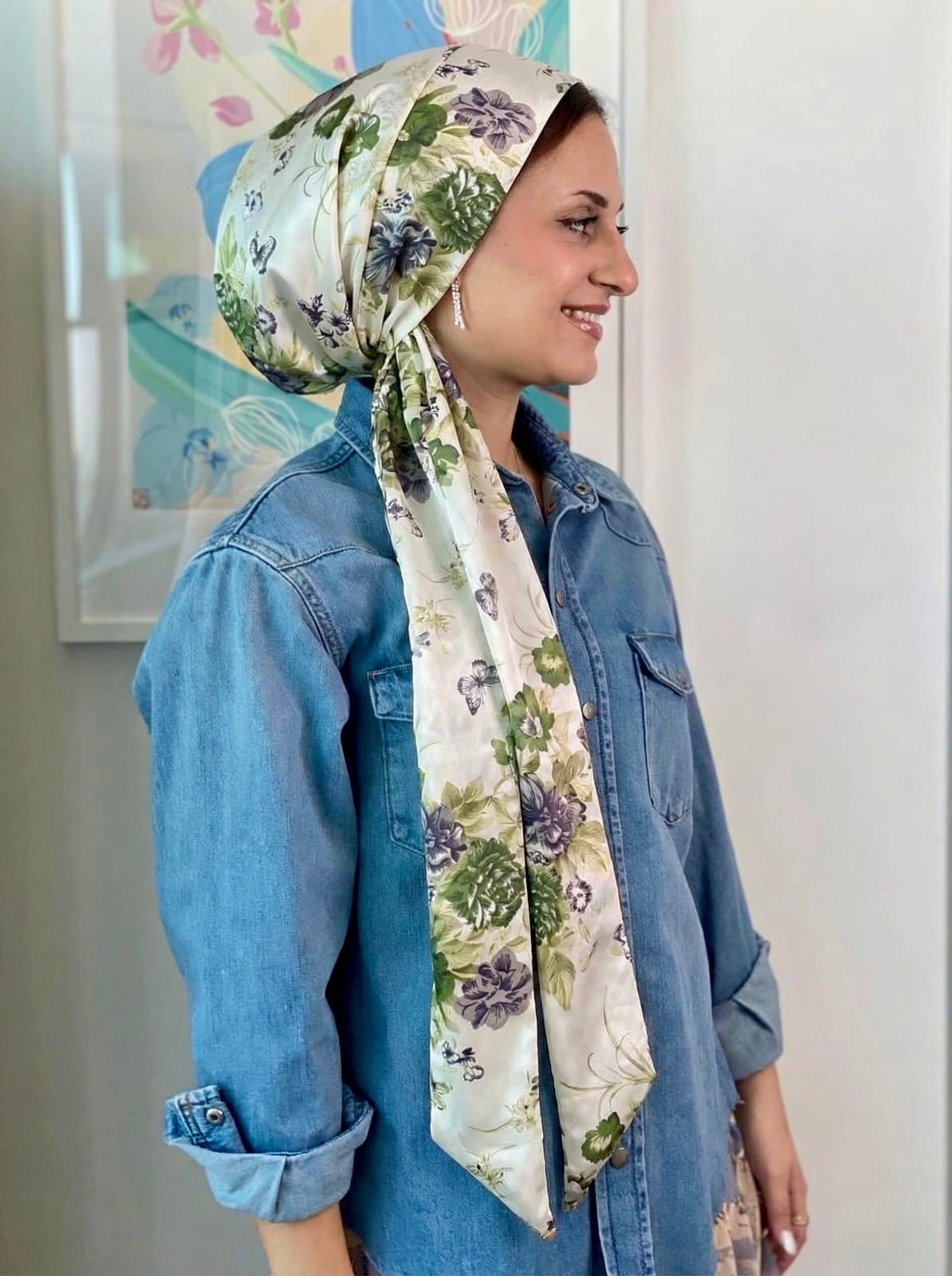 Head Wrap Satin - Green Garden