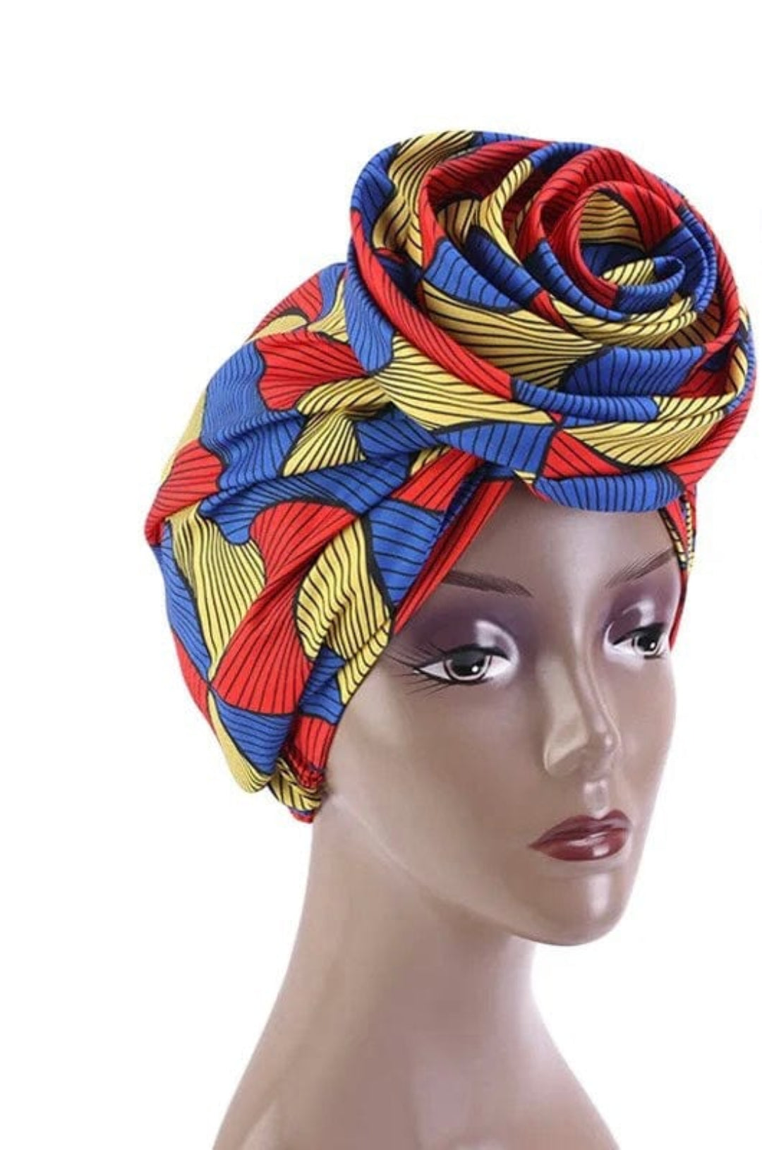 Satin lined turban - Blue Red Yellow - Turban Couture