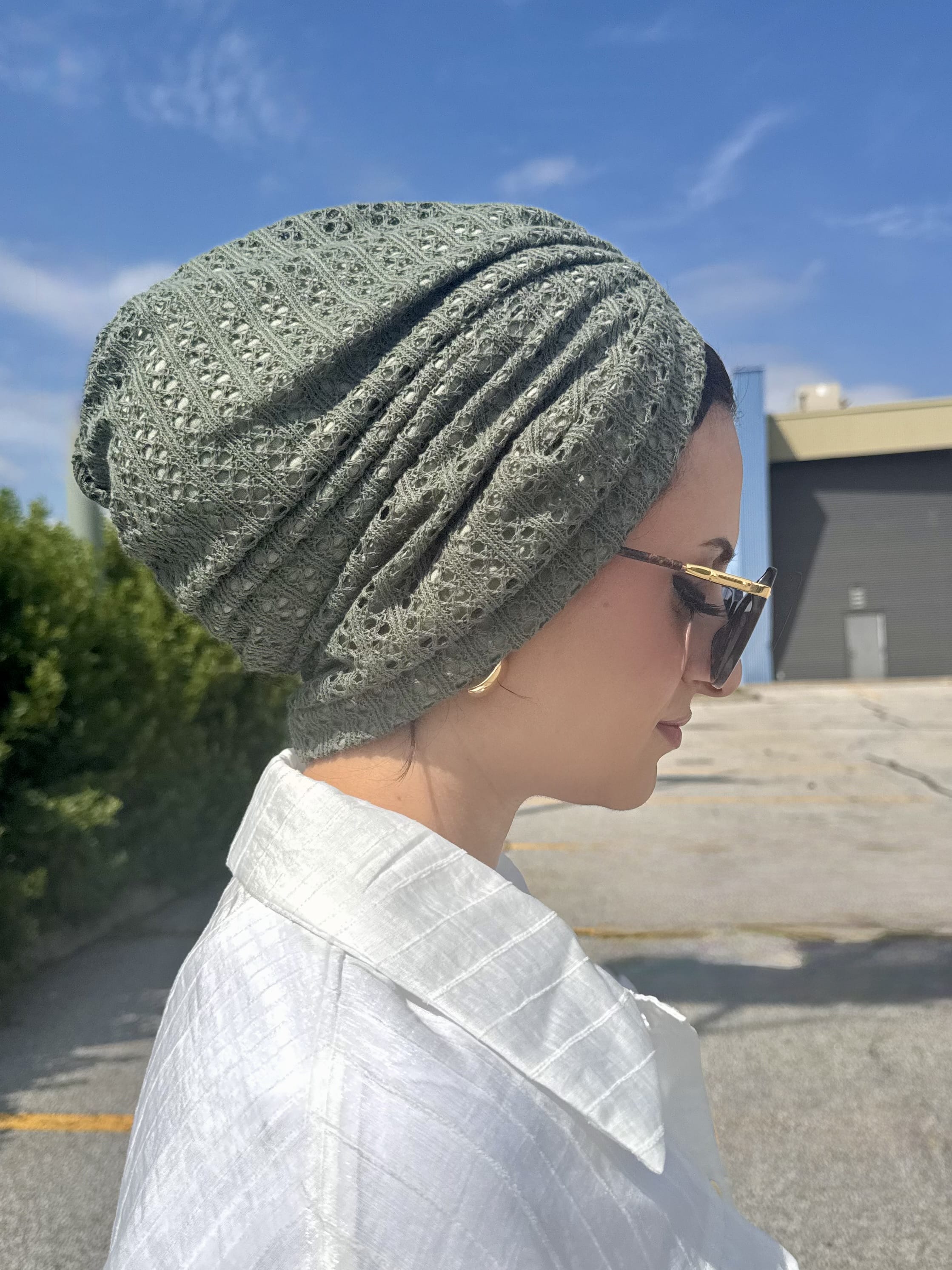 Beanie Cross Front Knit - Olives