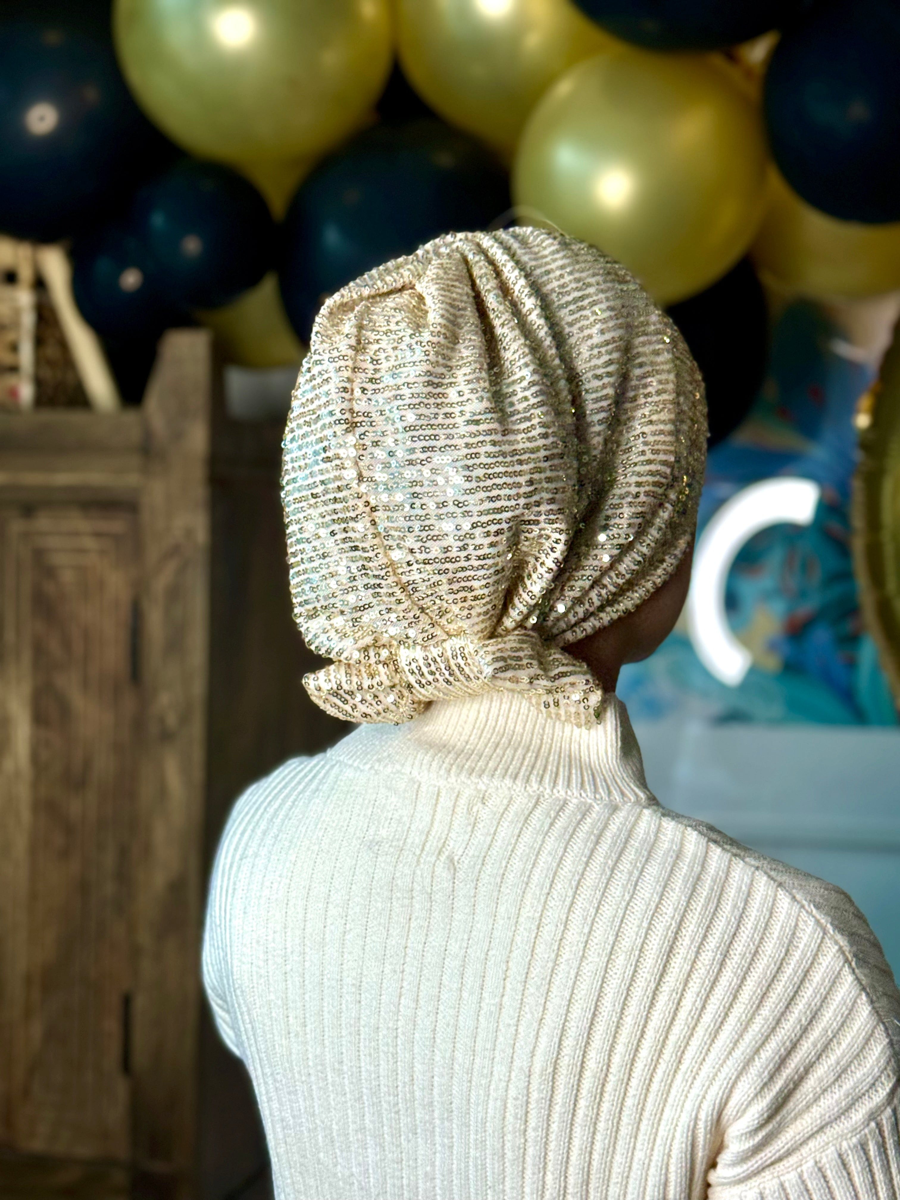 Beanie Bow Sequins Jersey -  White Gold