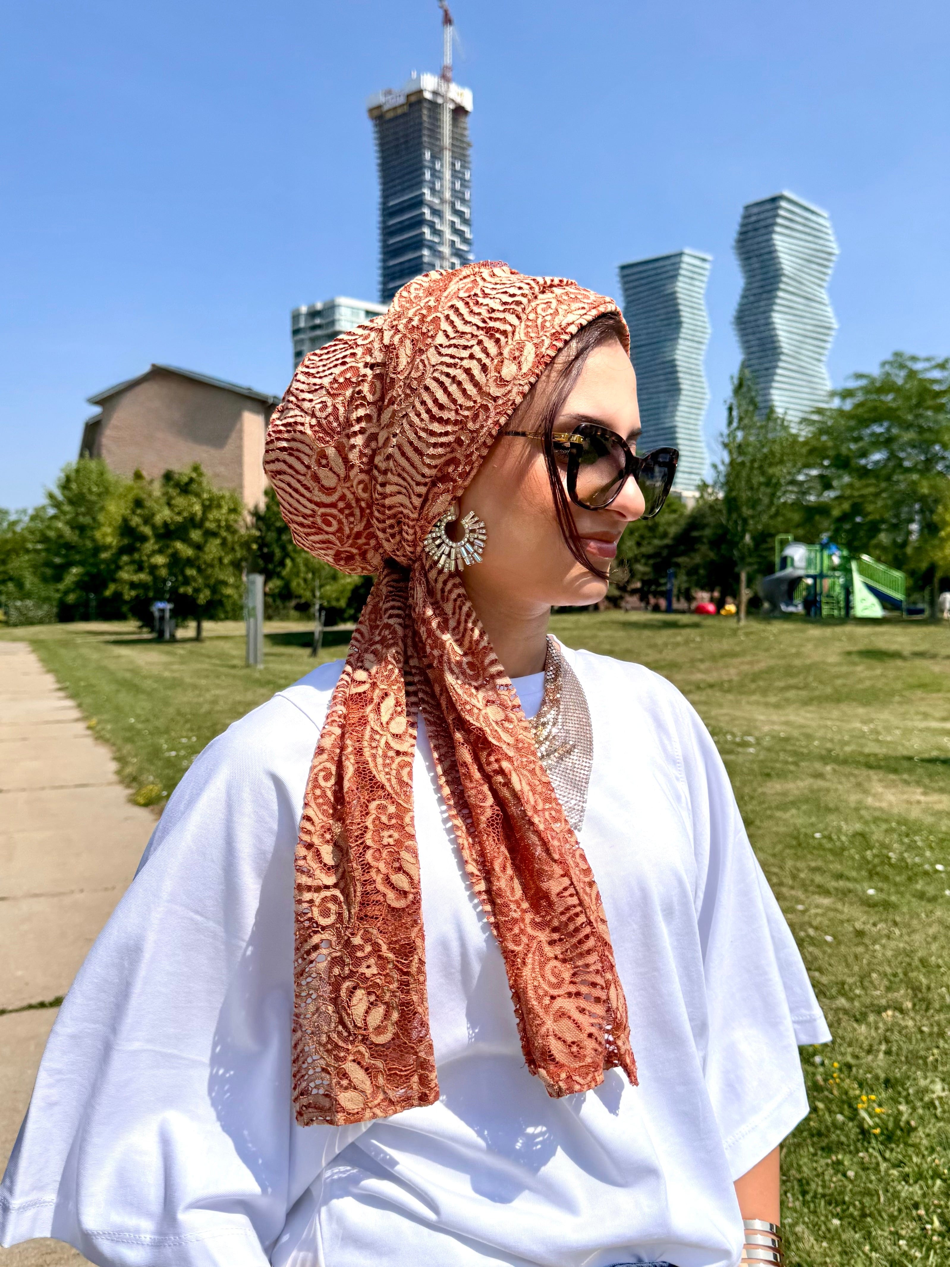 Beanie Wrap Lace - Coral Nude