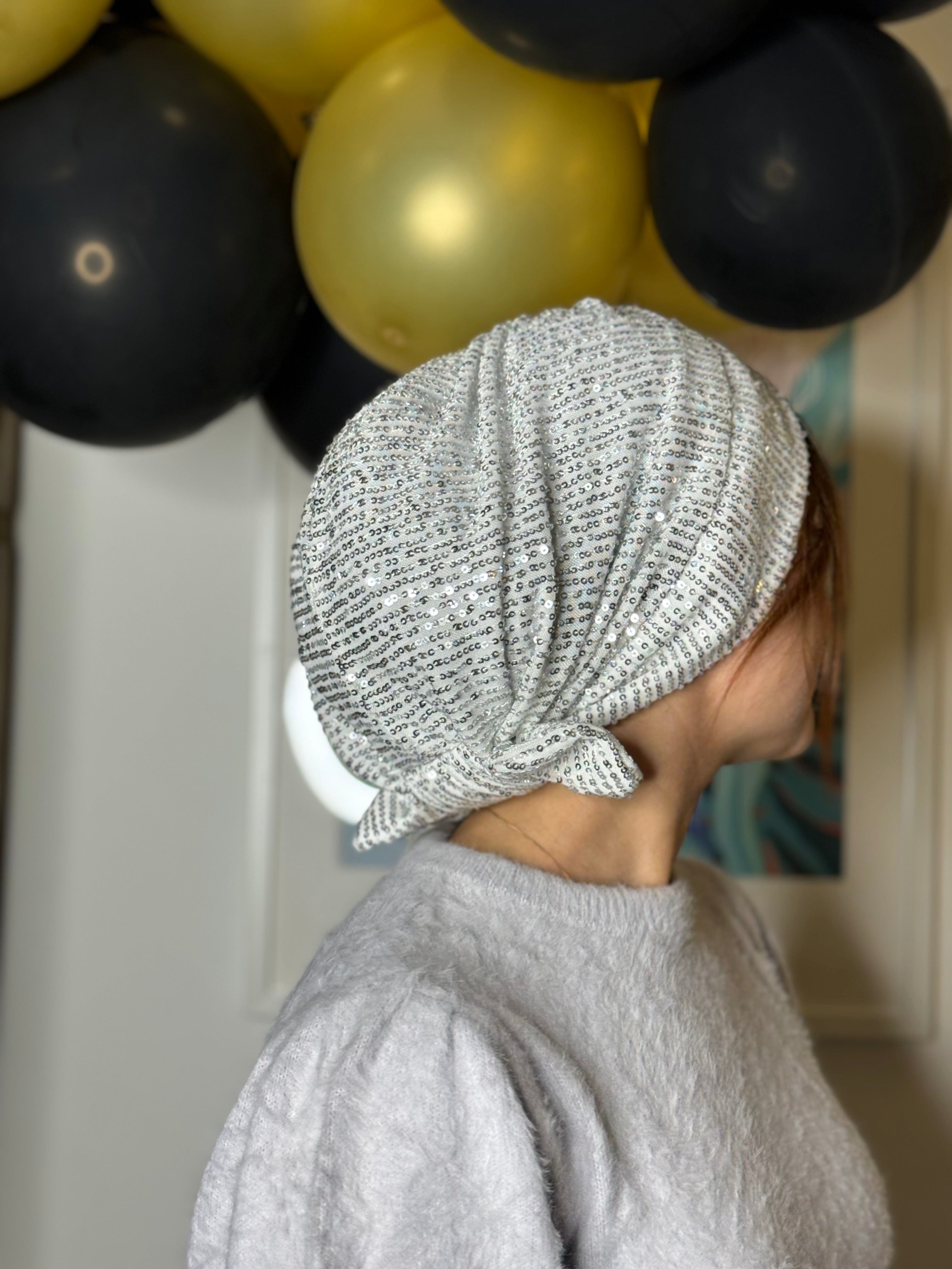 Beanie Bow Sequins Jersey -  White Silver