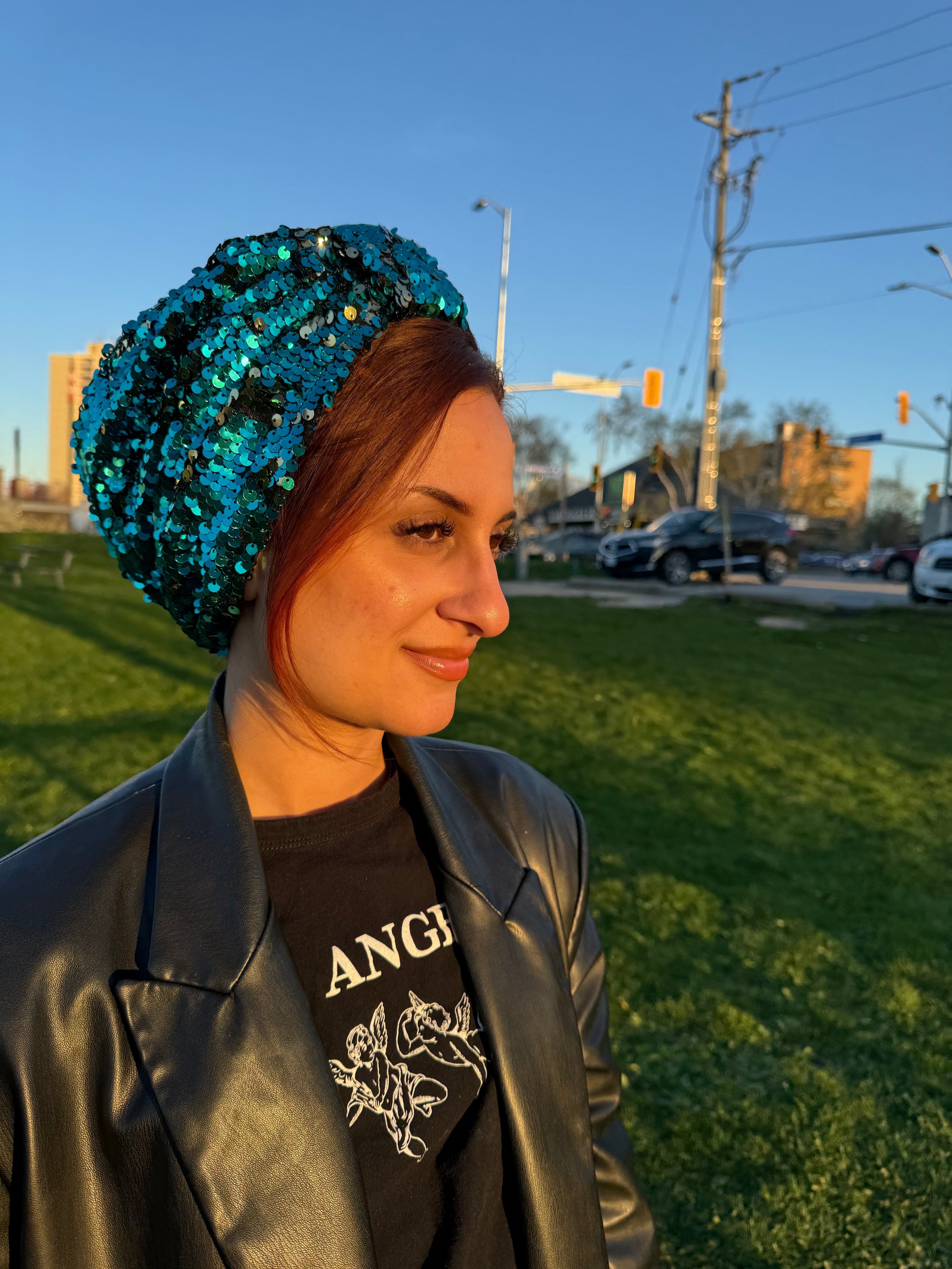 Turban Sequin - Turquoise Set