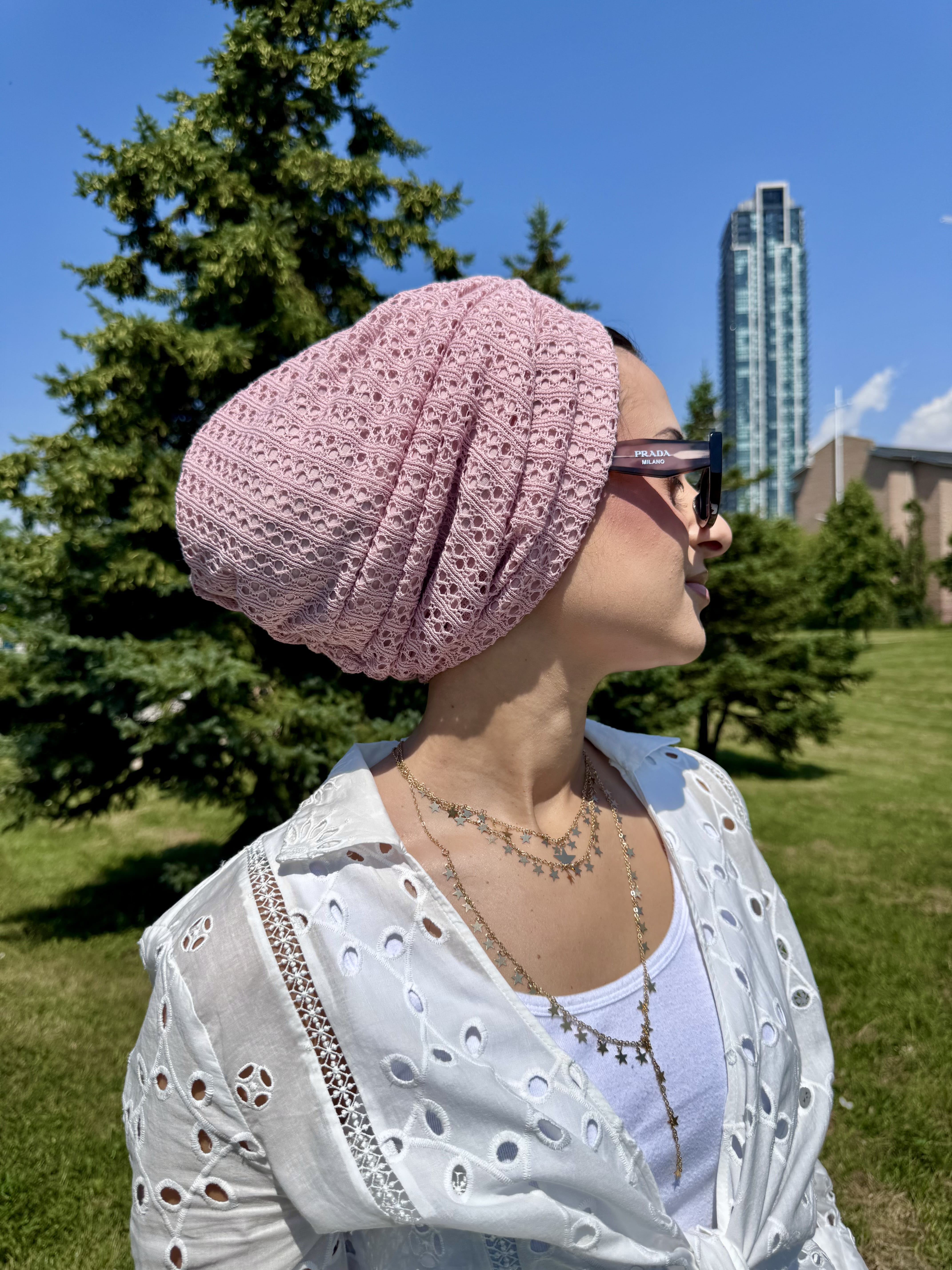 Beanie Cross Front Knit - Pink