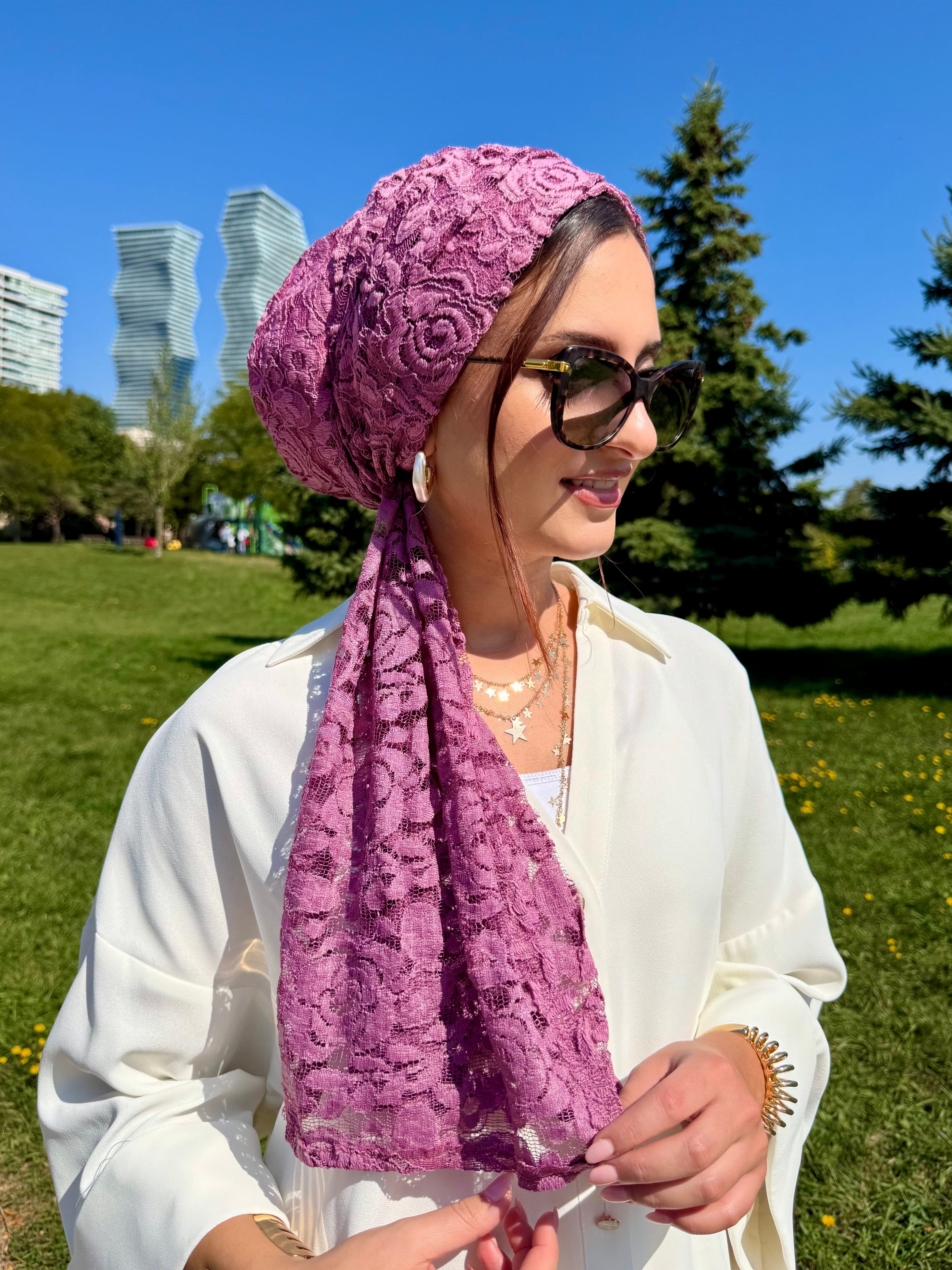 Beanie Wrap Lace - Pink Rose II - Turban Couture
