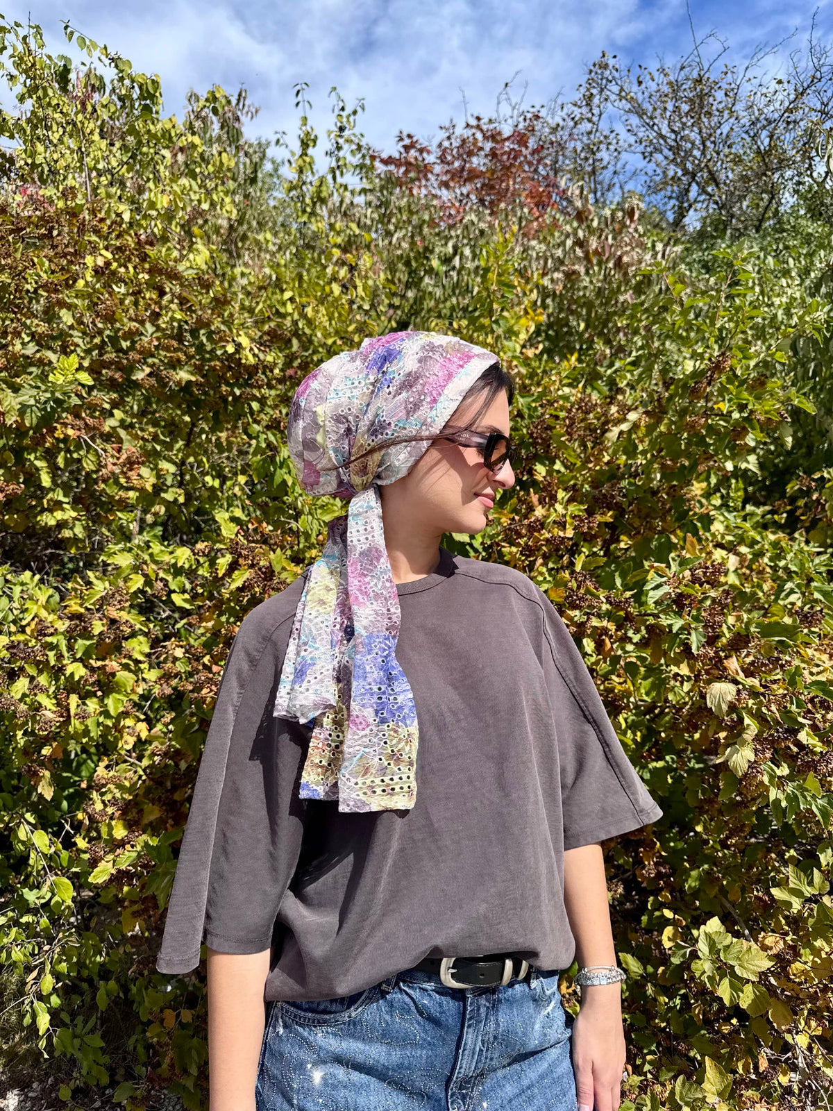 Beanie Wrap Lace - Floral 1 Blue Pink Yellow