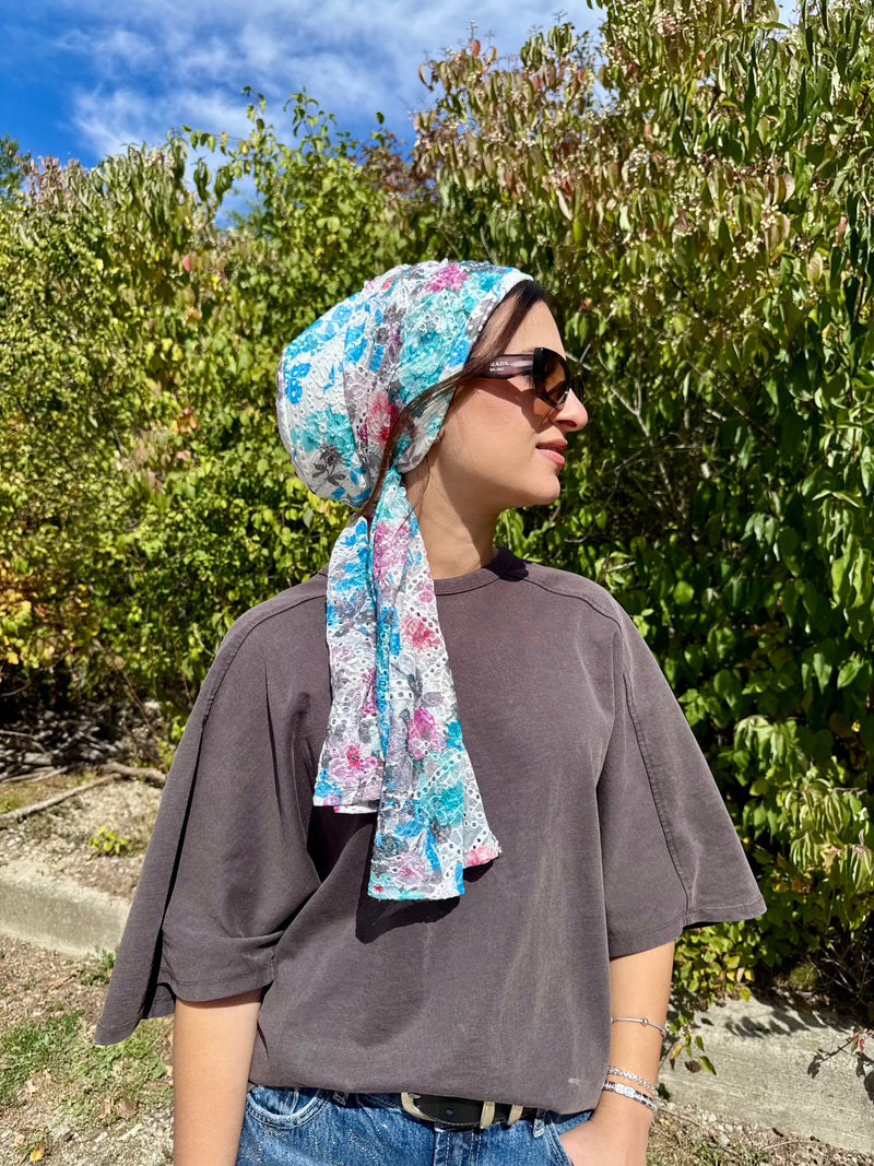 Beanie Wrap Lace - Floral 2 Blue Turquoise Pink