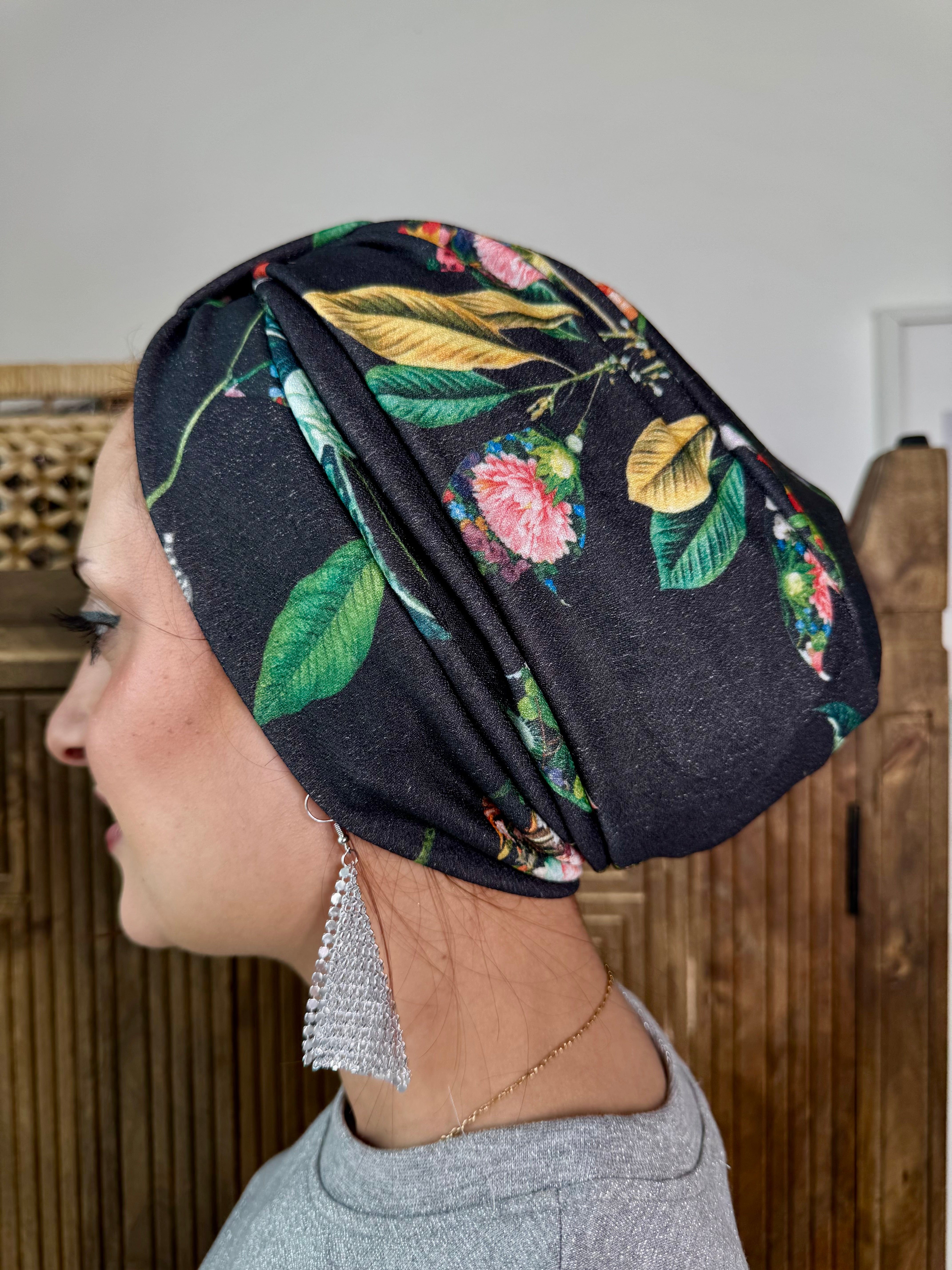 Turban Basic Jersey  - Floral Black