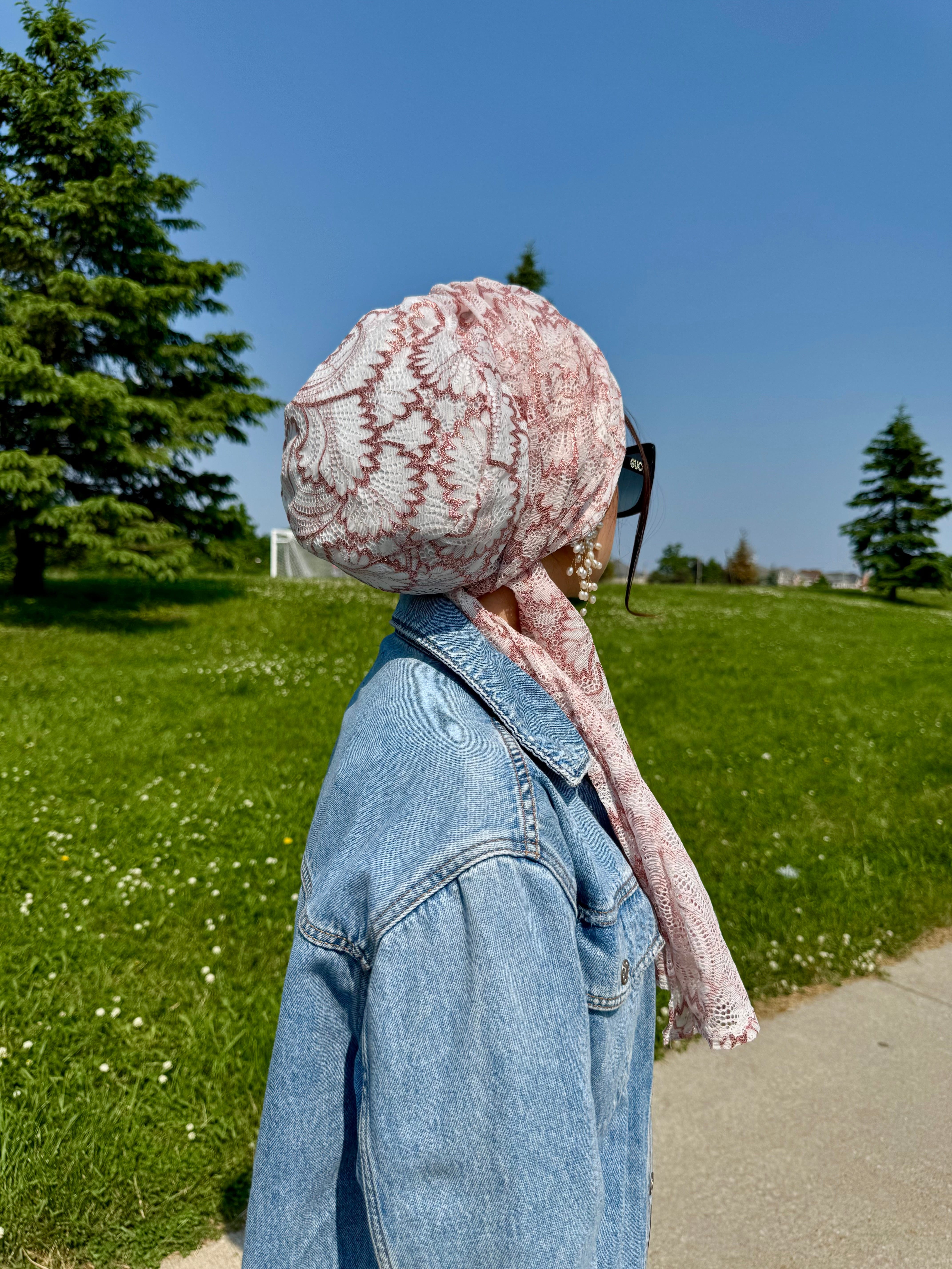 Beanie Wrap Lace - Rose Gold Off White