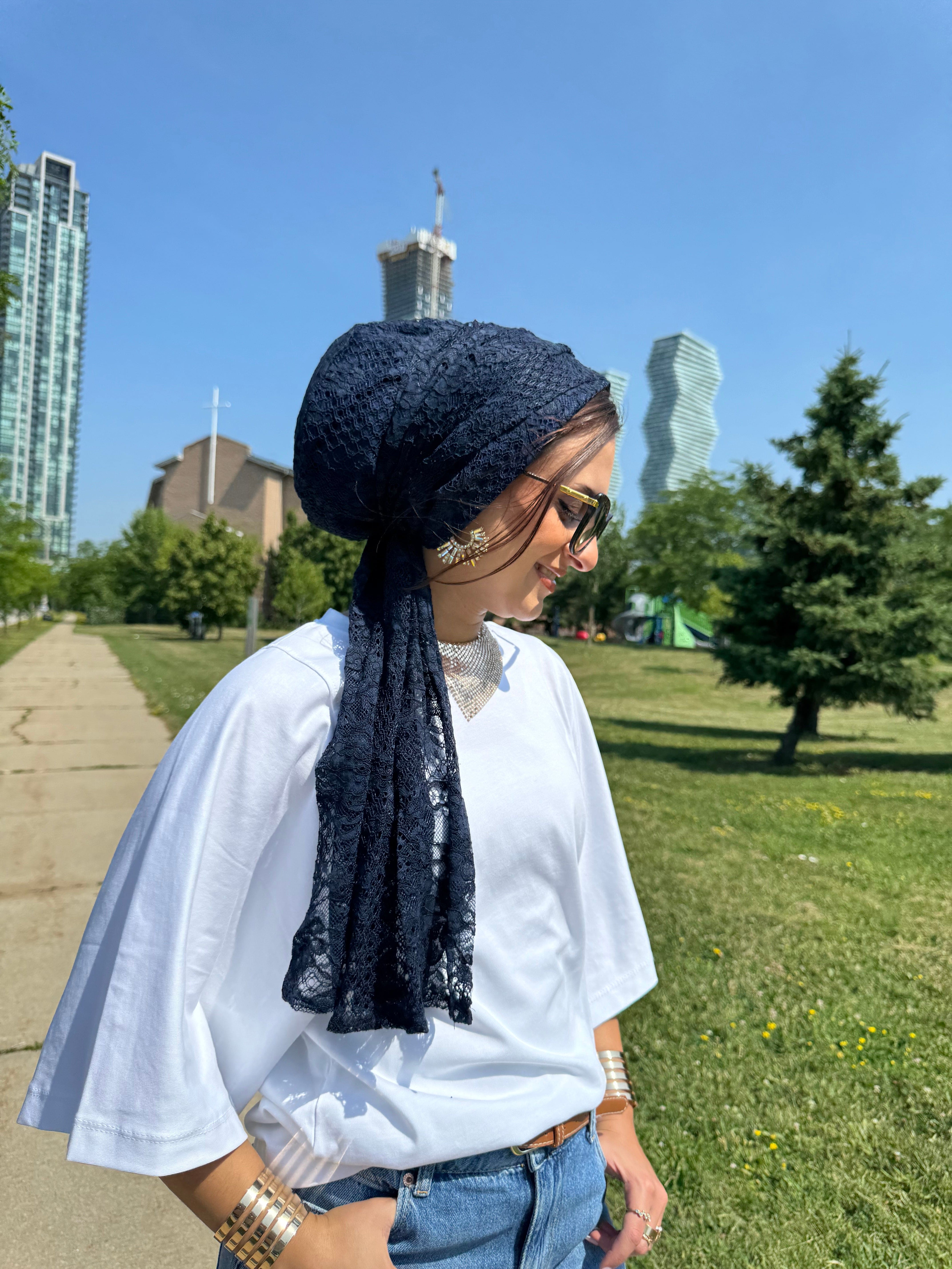 Beanie Wrap Lace - Navy