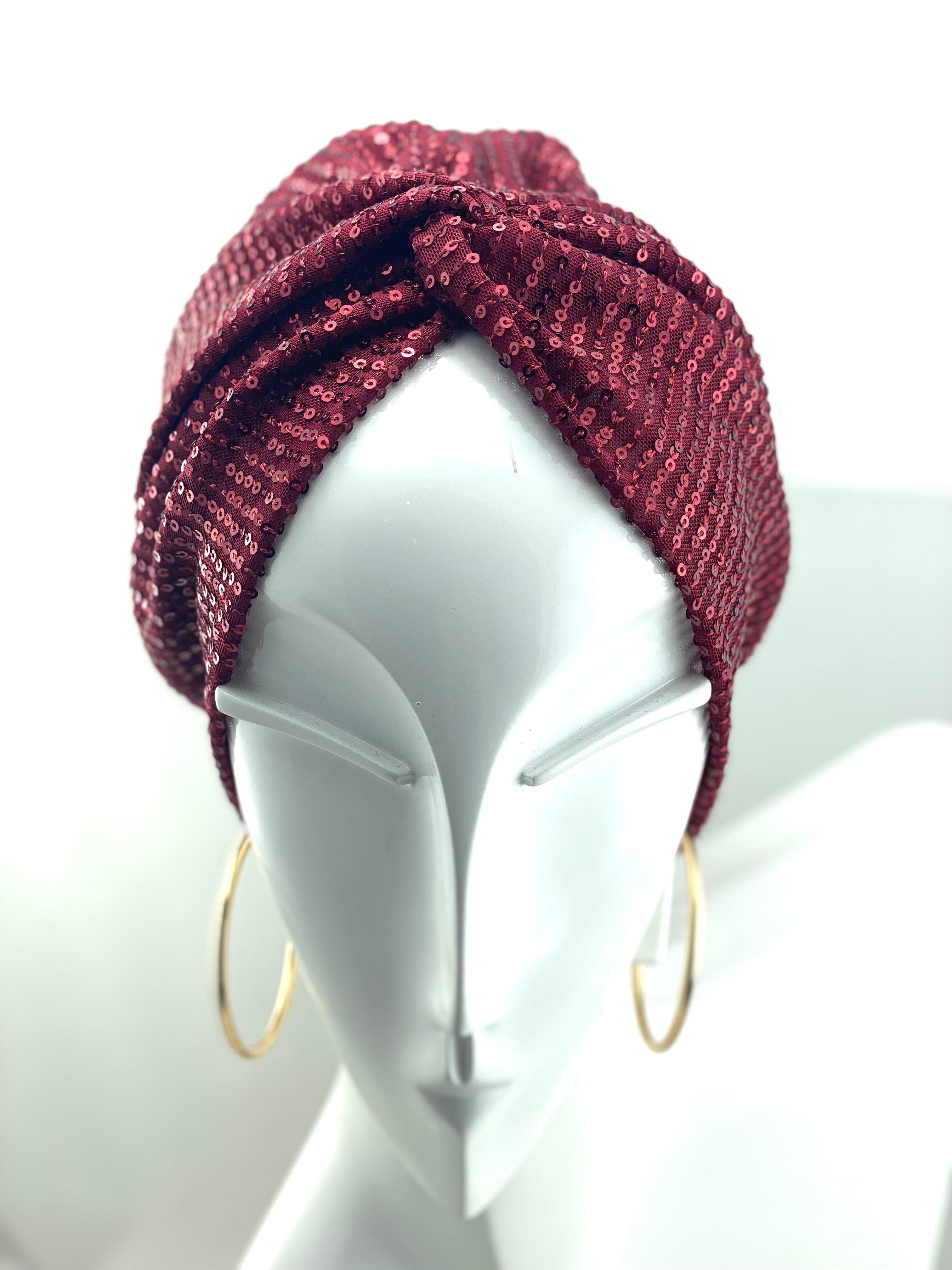 Turban Cross front Sequins - Burgundy