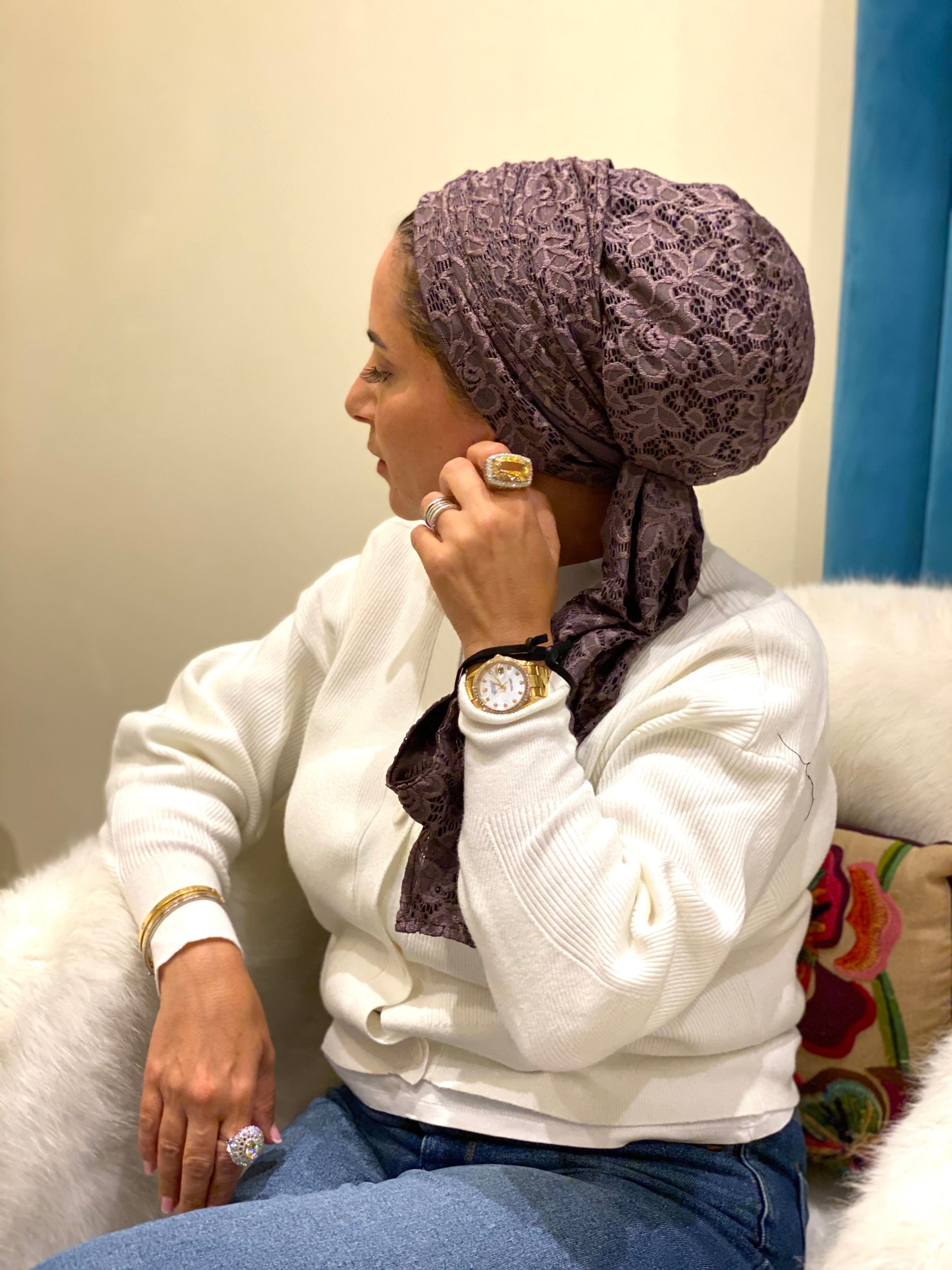 Beanie Wrap Lace - Browny Lilac
