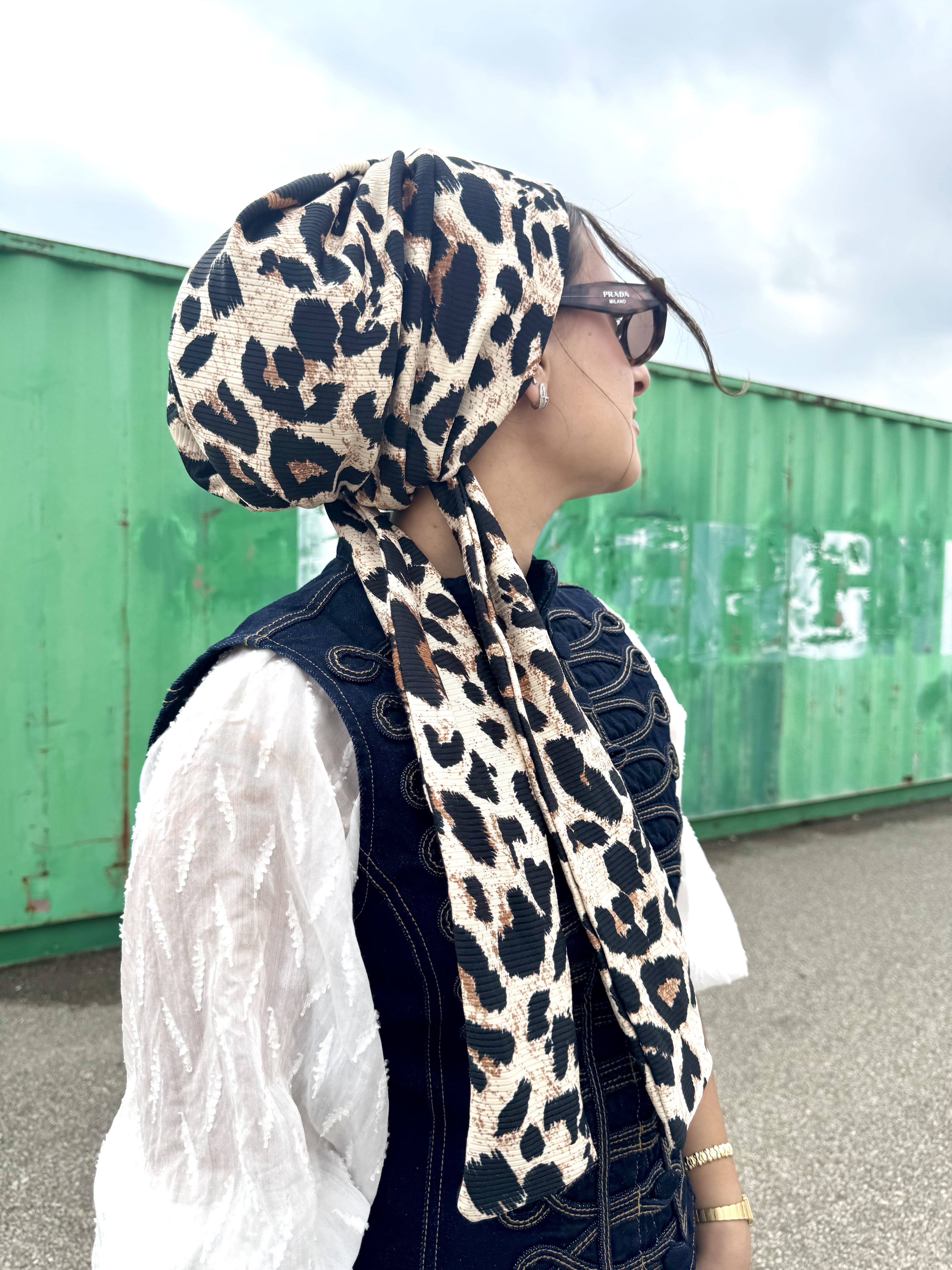 Beanie Wrap Ribbed Jersey - Animal Print