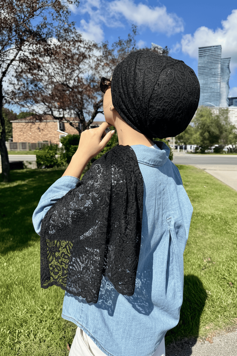 Beanie Wrap Lace - Black 🖤