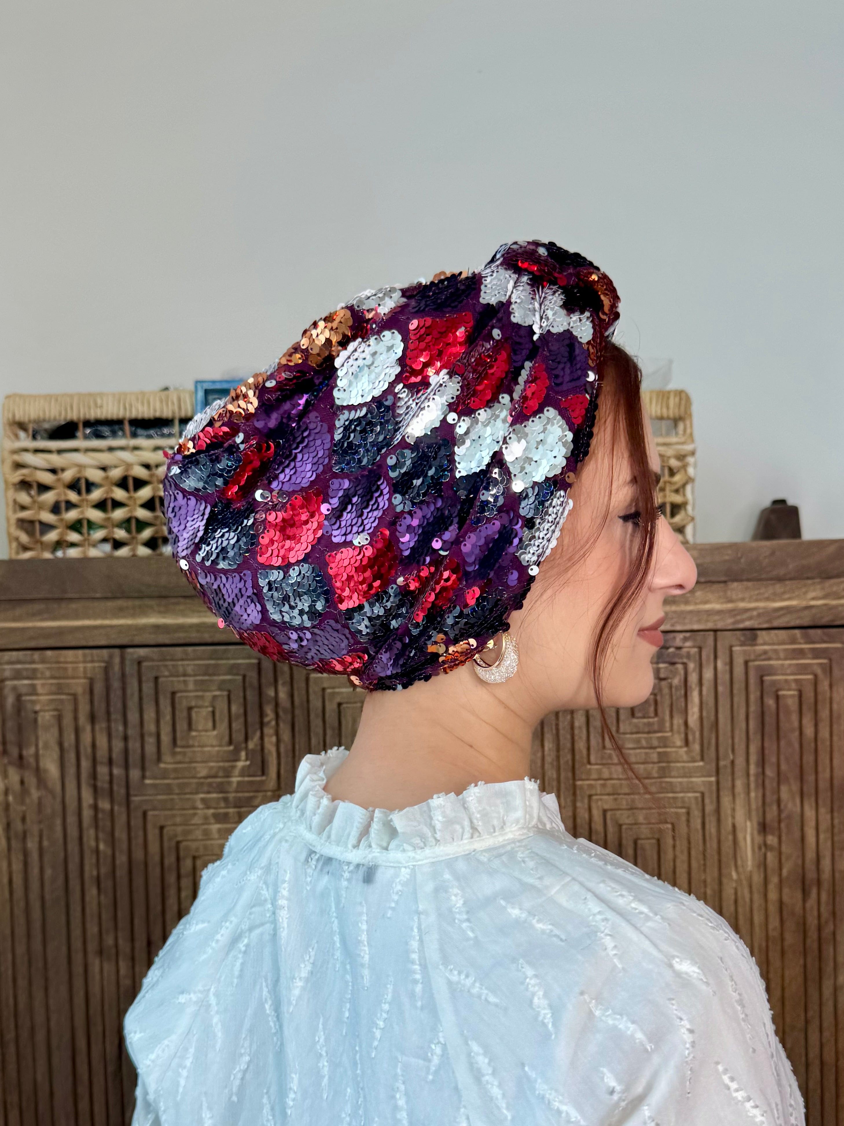 Turban Basic Sequin - Lilac Red