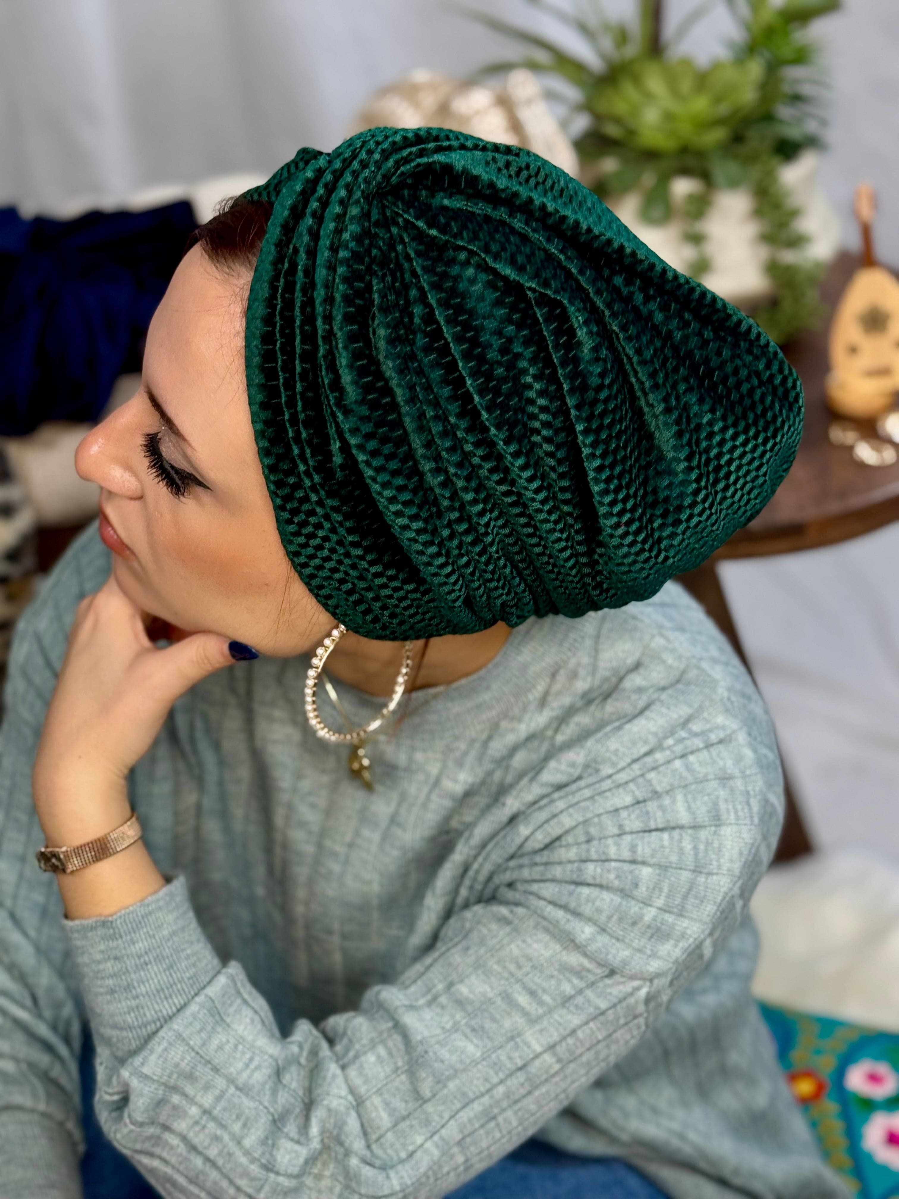 Beanie Velvet Cross Front - Green