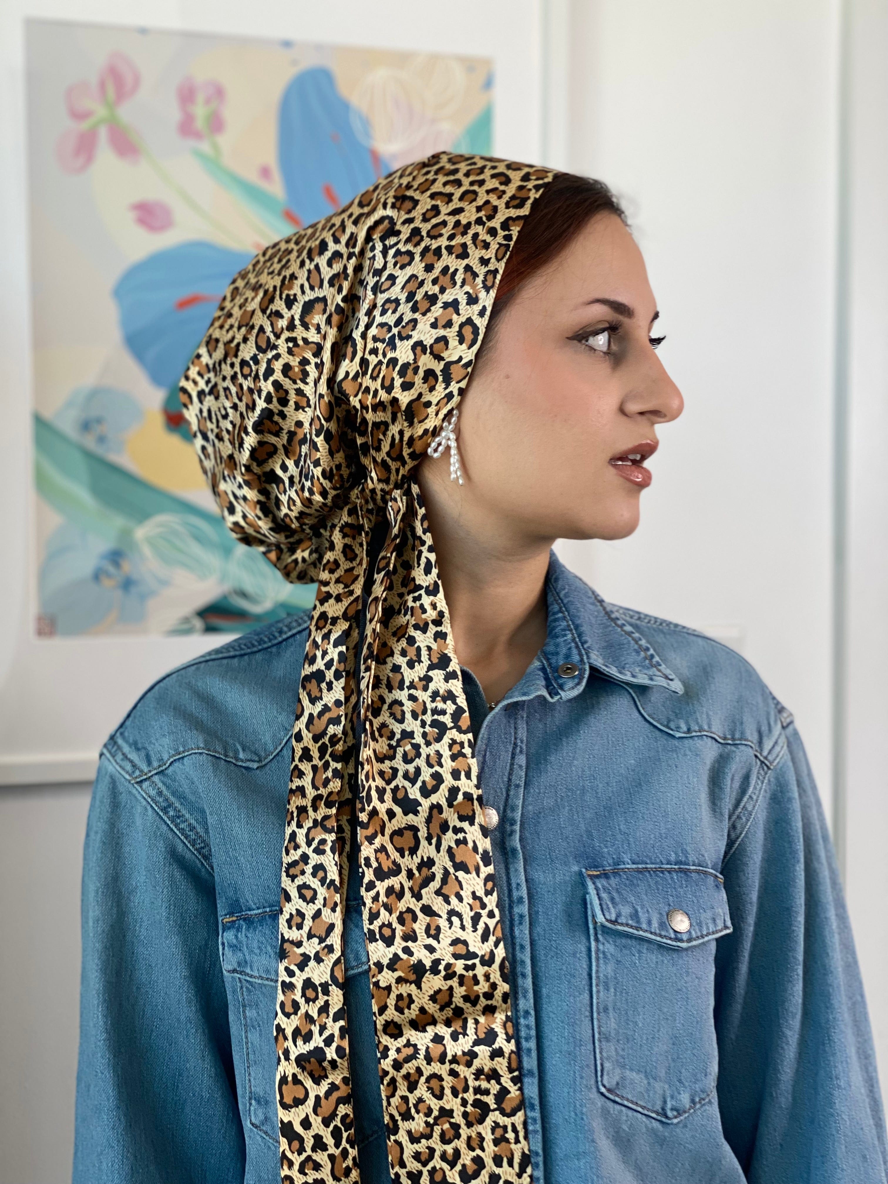 Satin Beanie Wrap - Leopard