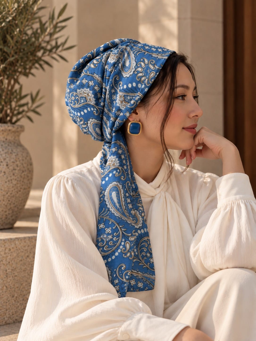 Beanie Wrap Chiffon - Paisley Baby Blue