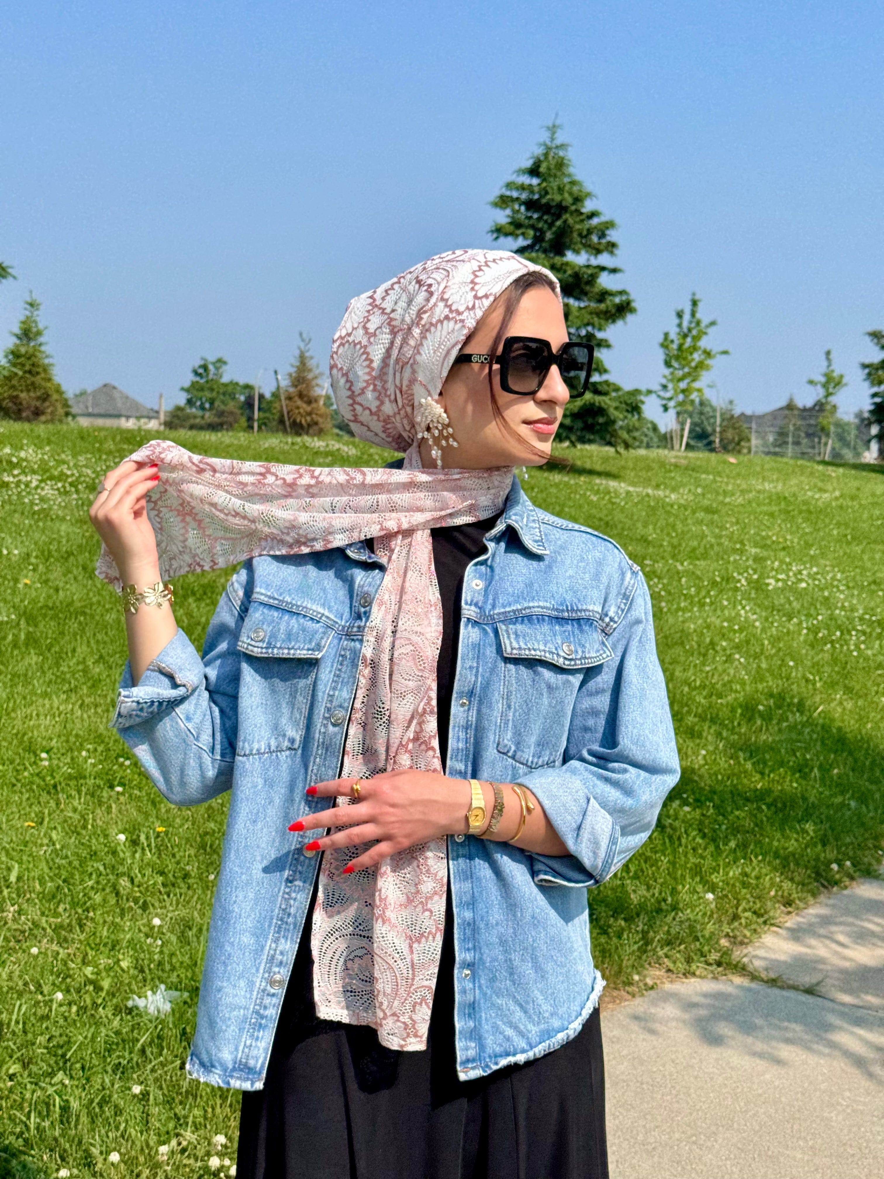 Beanie Wrap Lace - Rose Gold Off White
