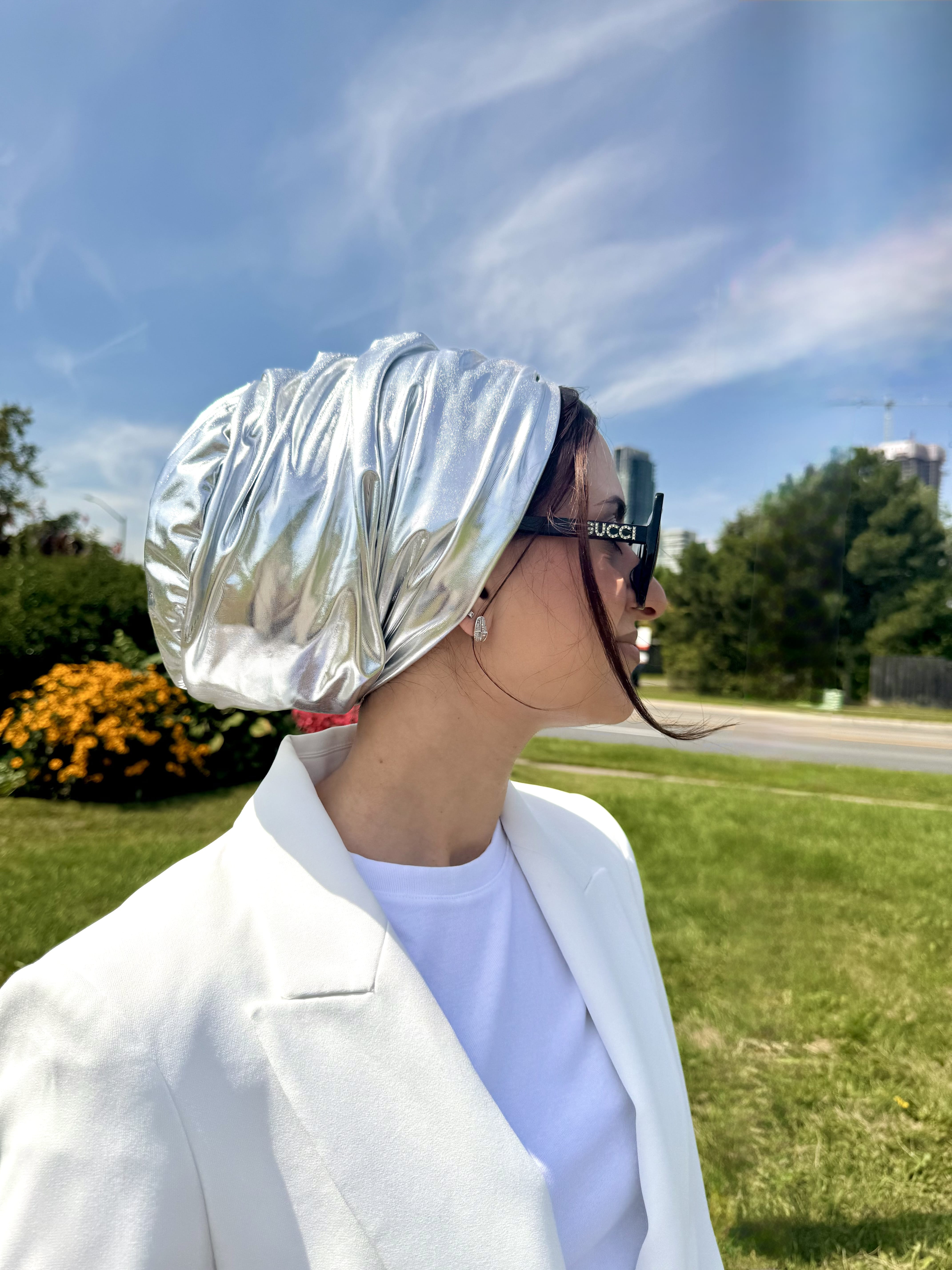Beanie Double Drapes Metallic - Silver
