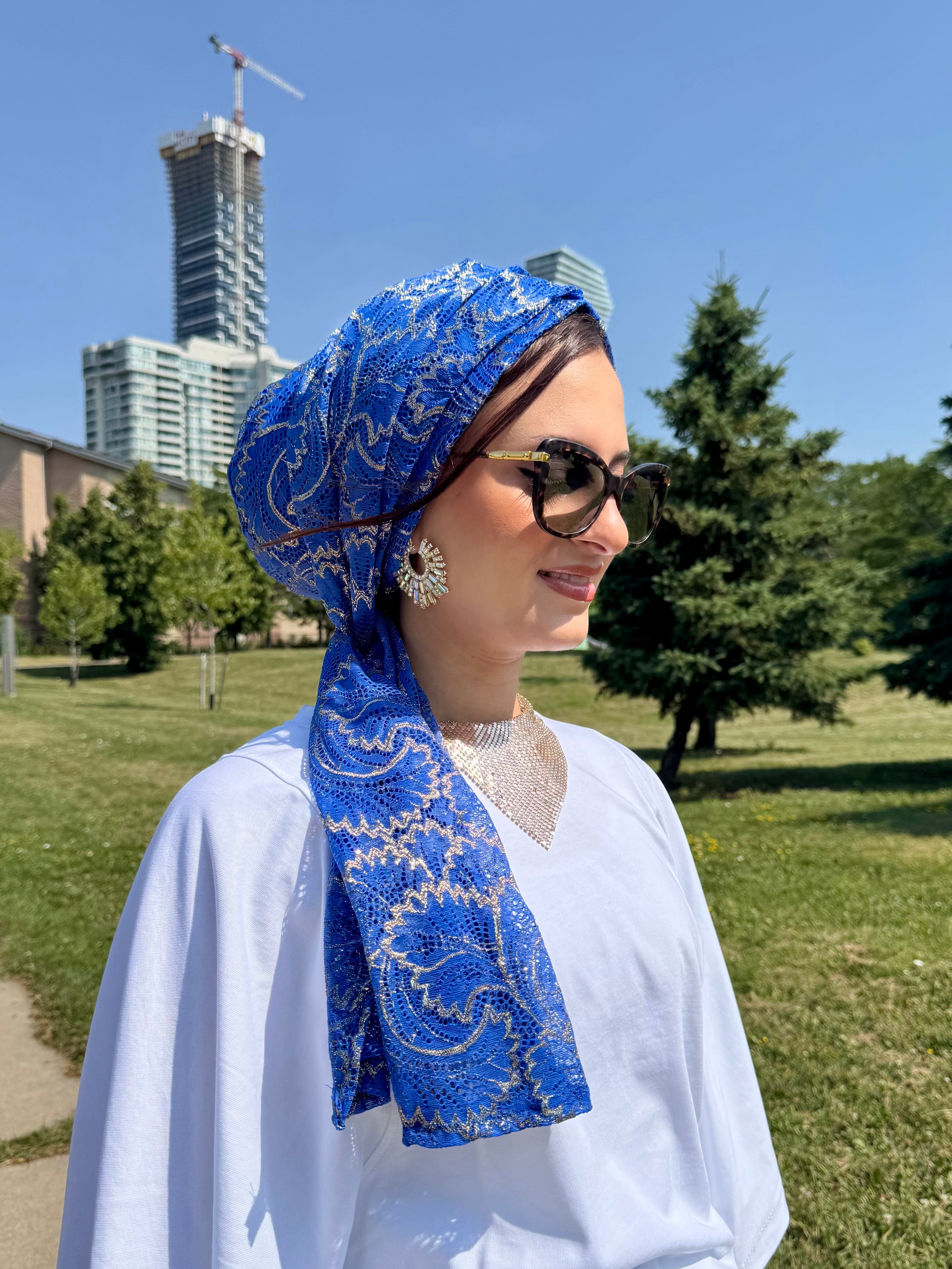 Beanie Wrap Lace - Blue Gold