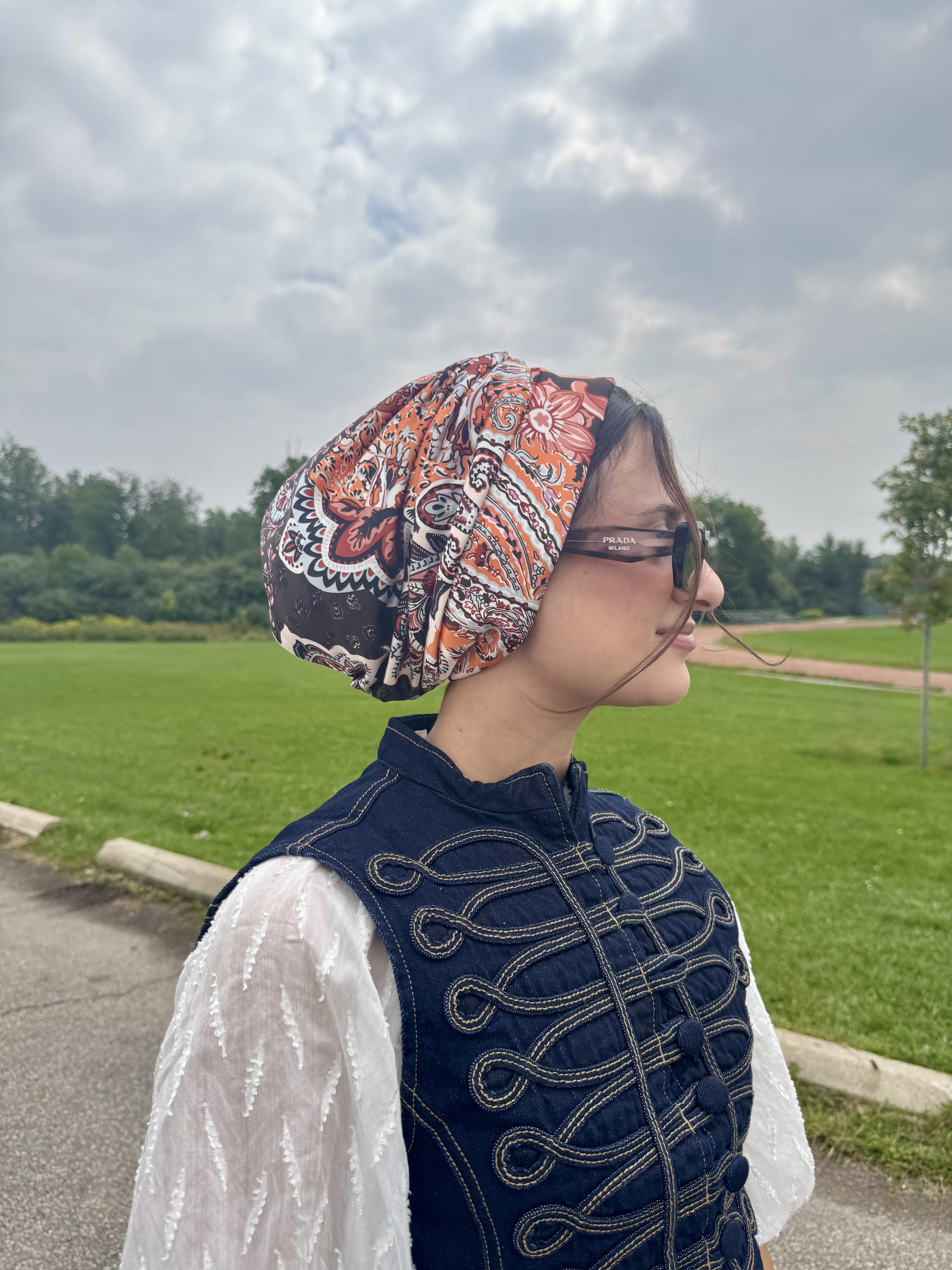 Beanie Satin - Paisley Brown Pink