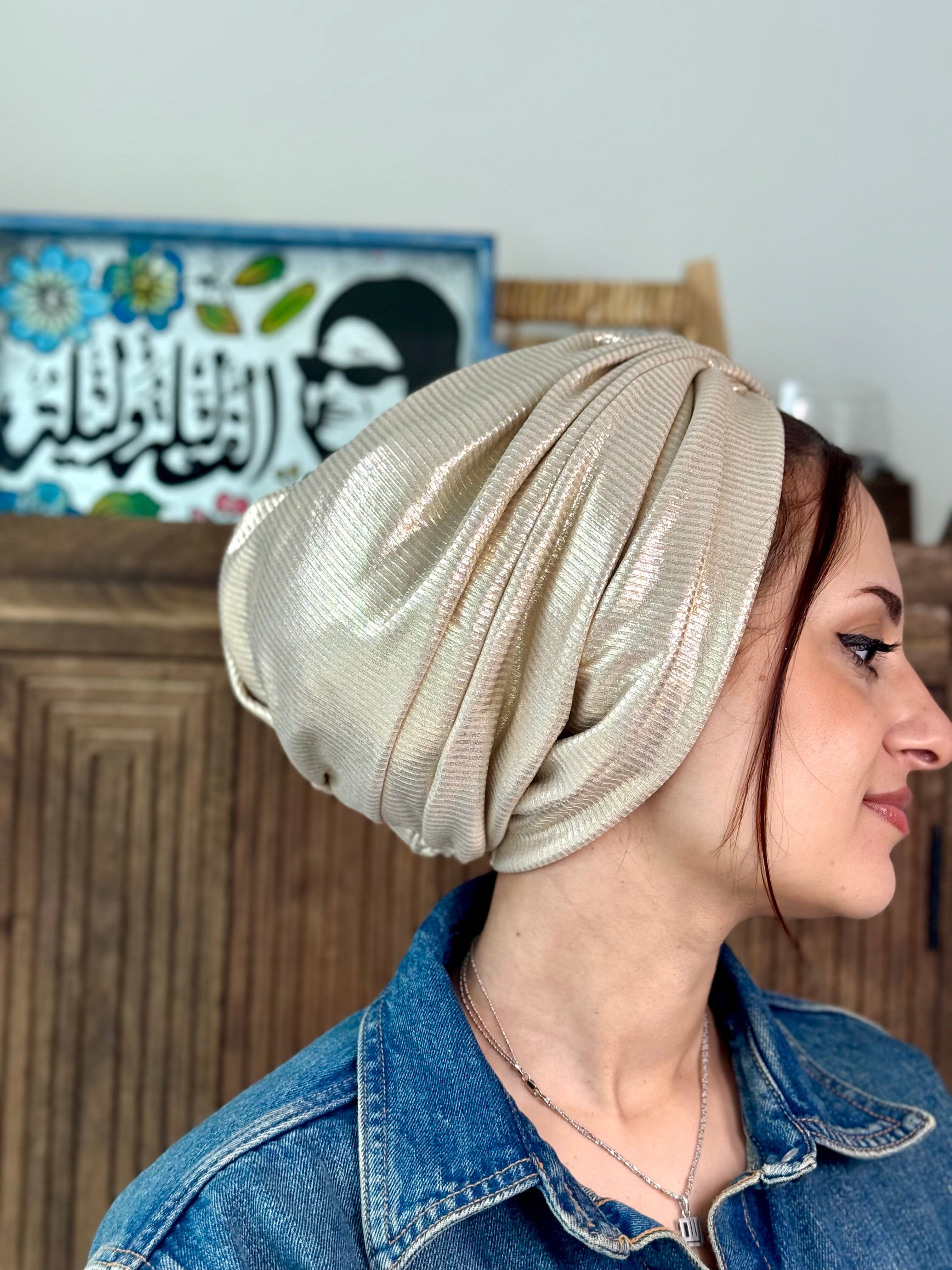 Beanie Cross Front Metallic - Gold