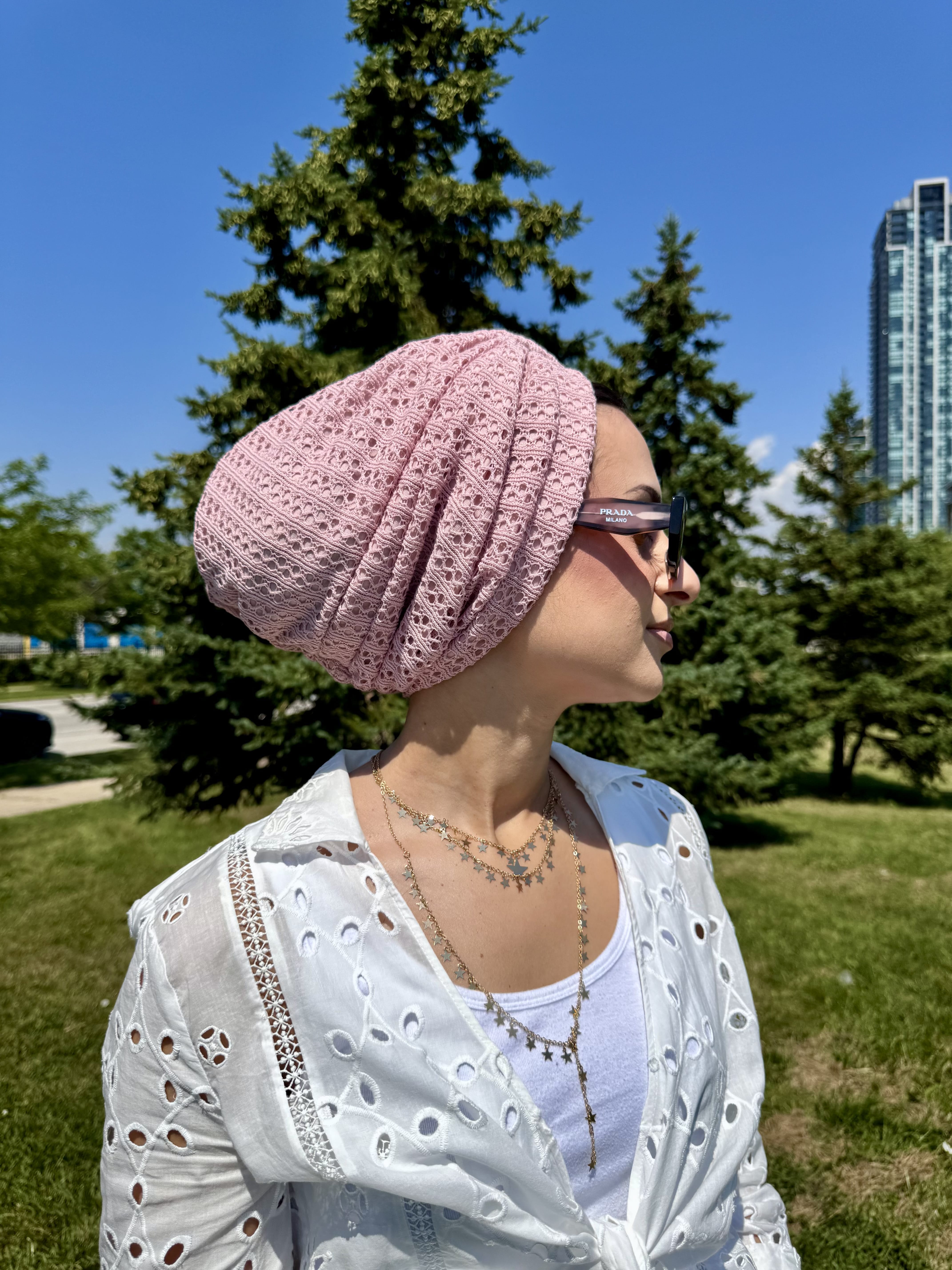 Beanie Cross Front Knit - Pink