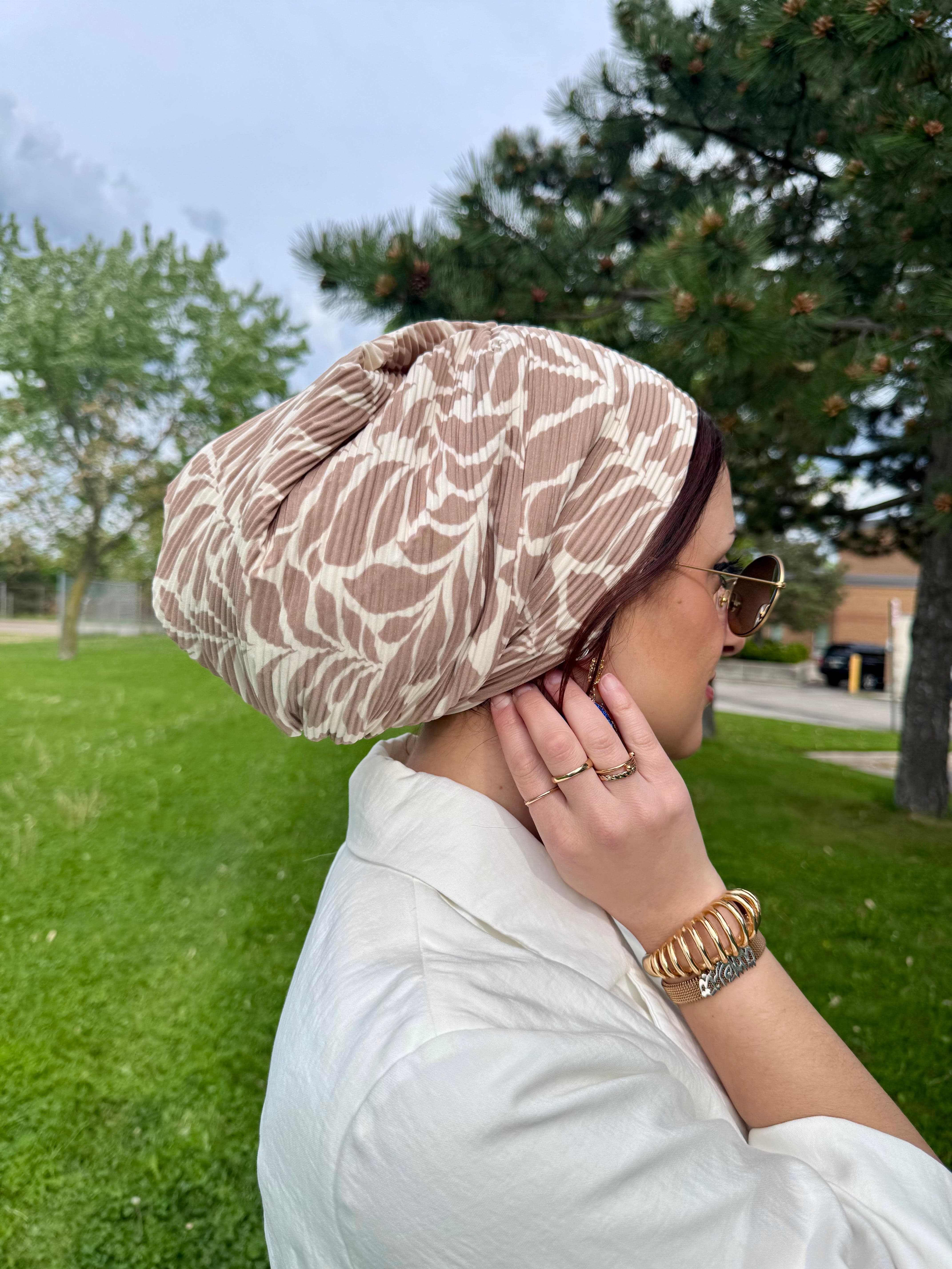 Beanie Pleated Cornice Fabric - Nude Leaf - Turban Couture