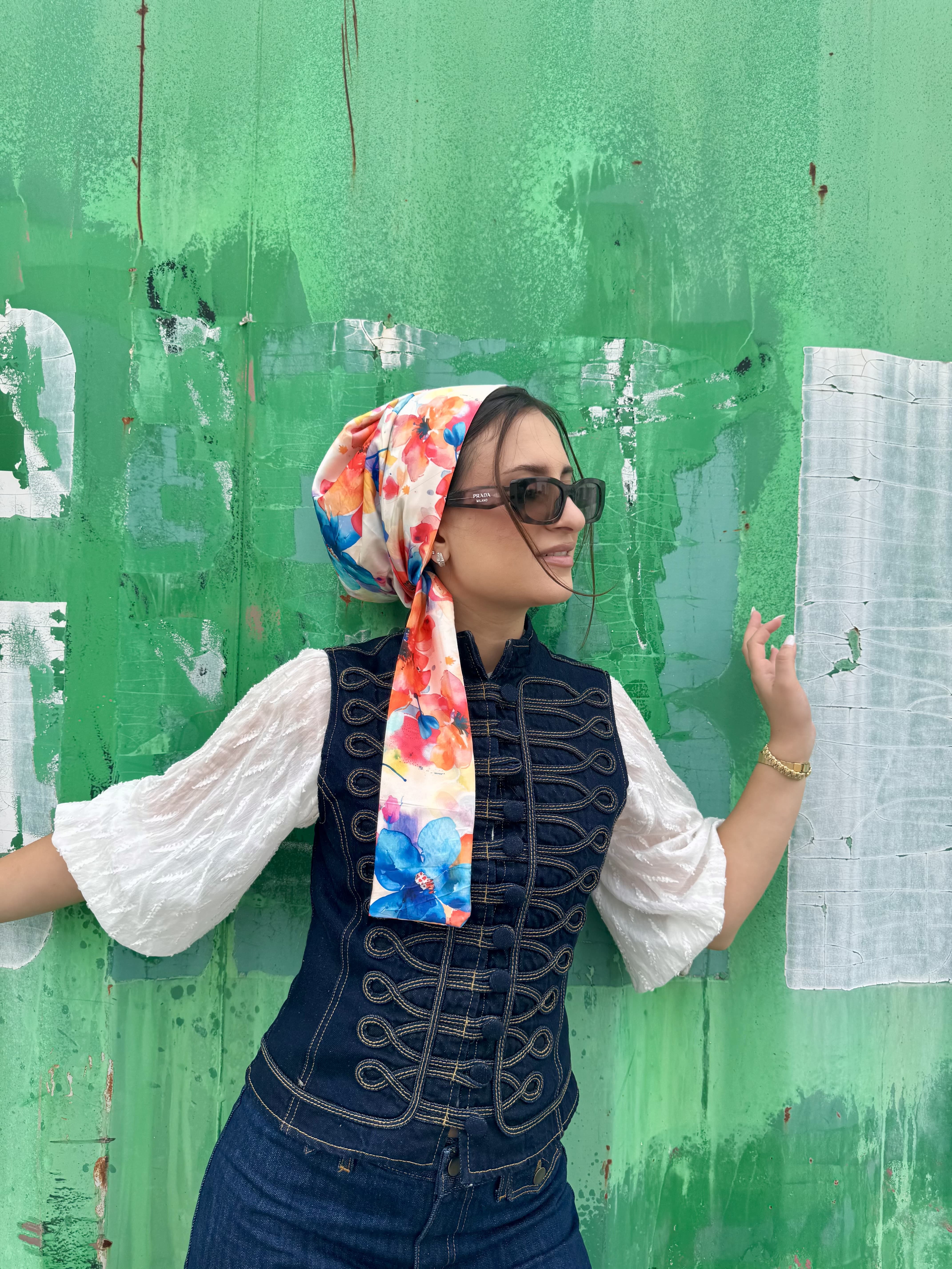 Beanie Wrap Satin - Floral