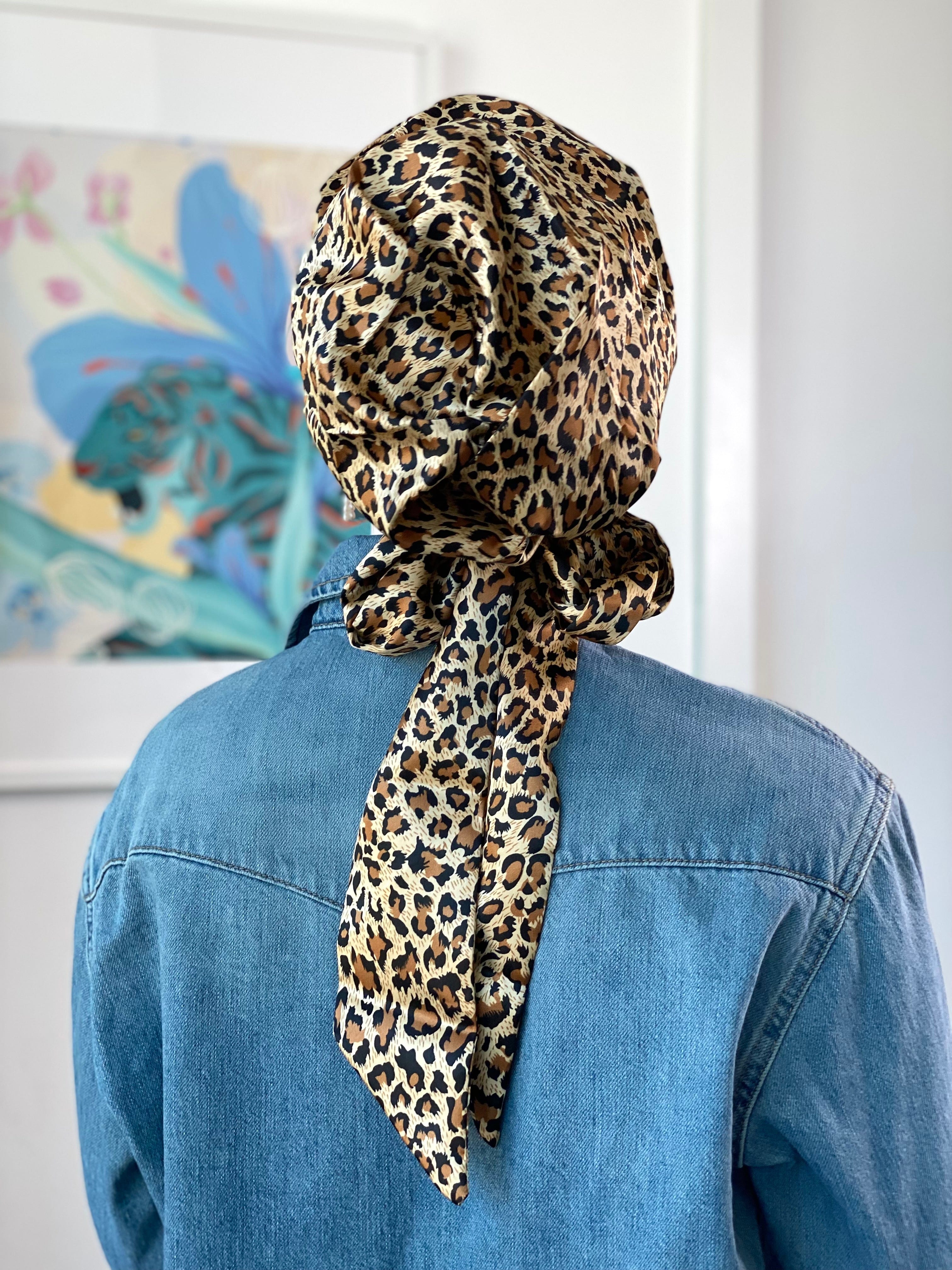 Satin Beanie Wrap - Leopard