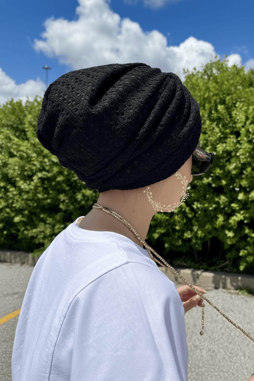 Beanie Cross Front Knit - Black