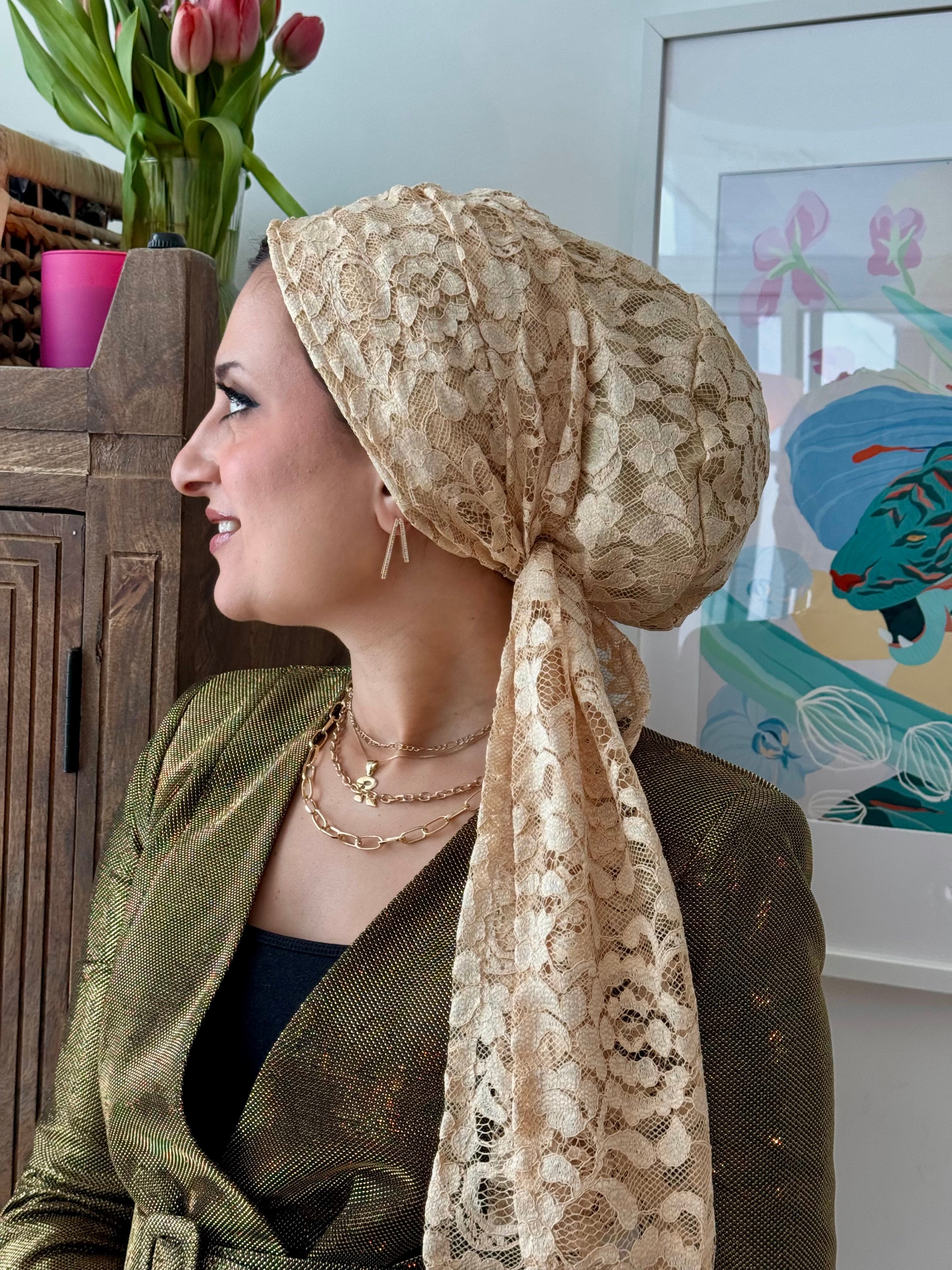 Beanie Wrap Lace - Golden Nude