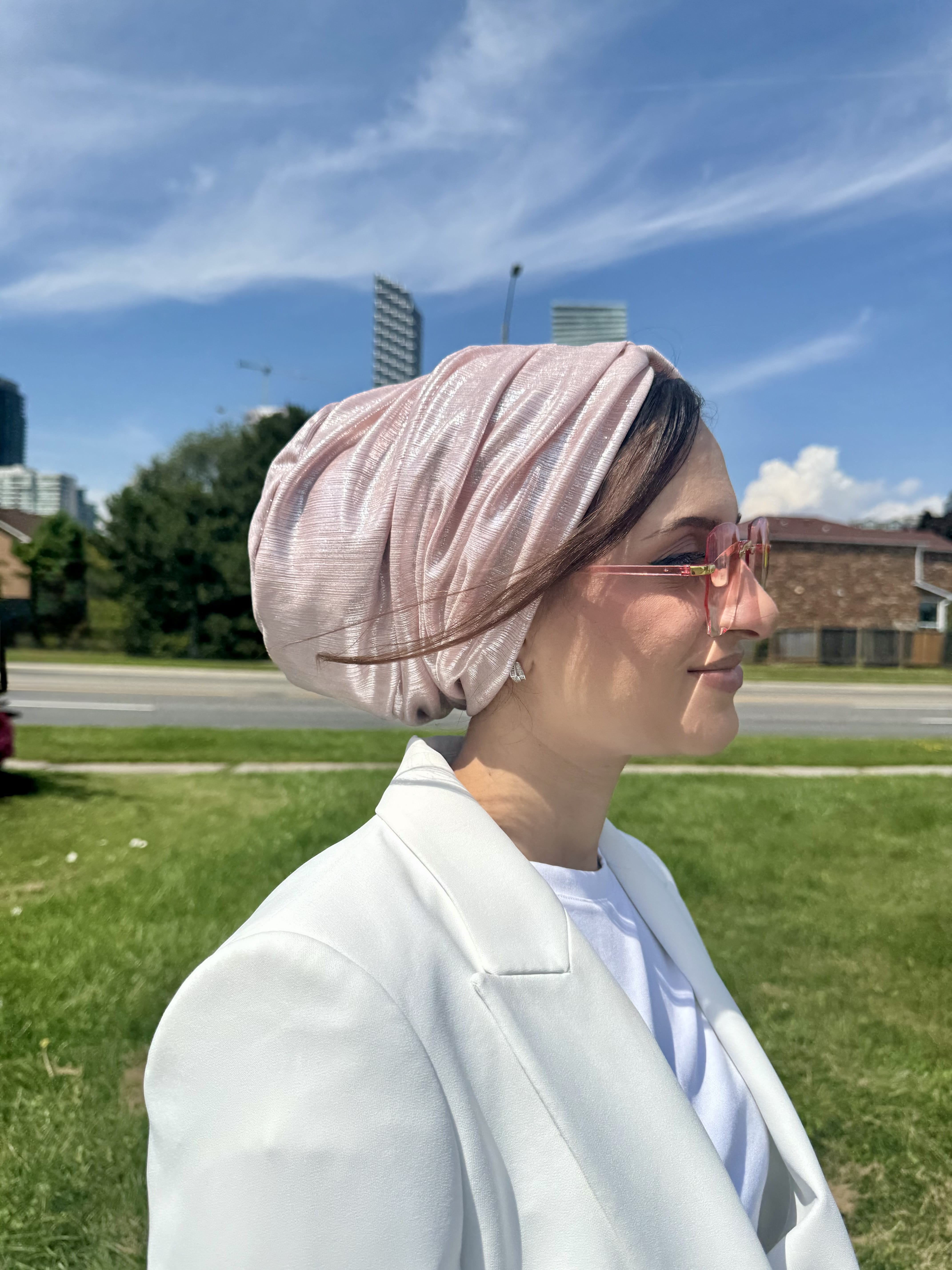Beanie Double Drapes Metallic - pink