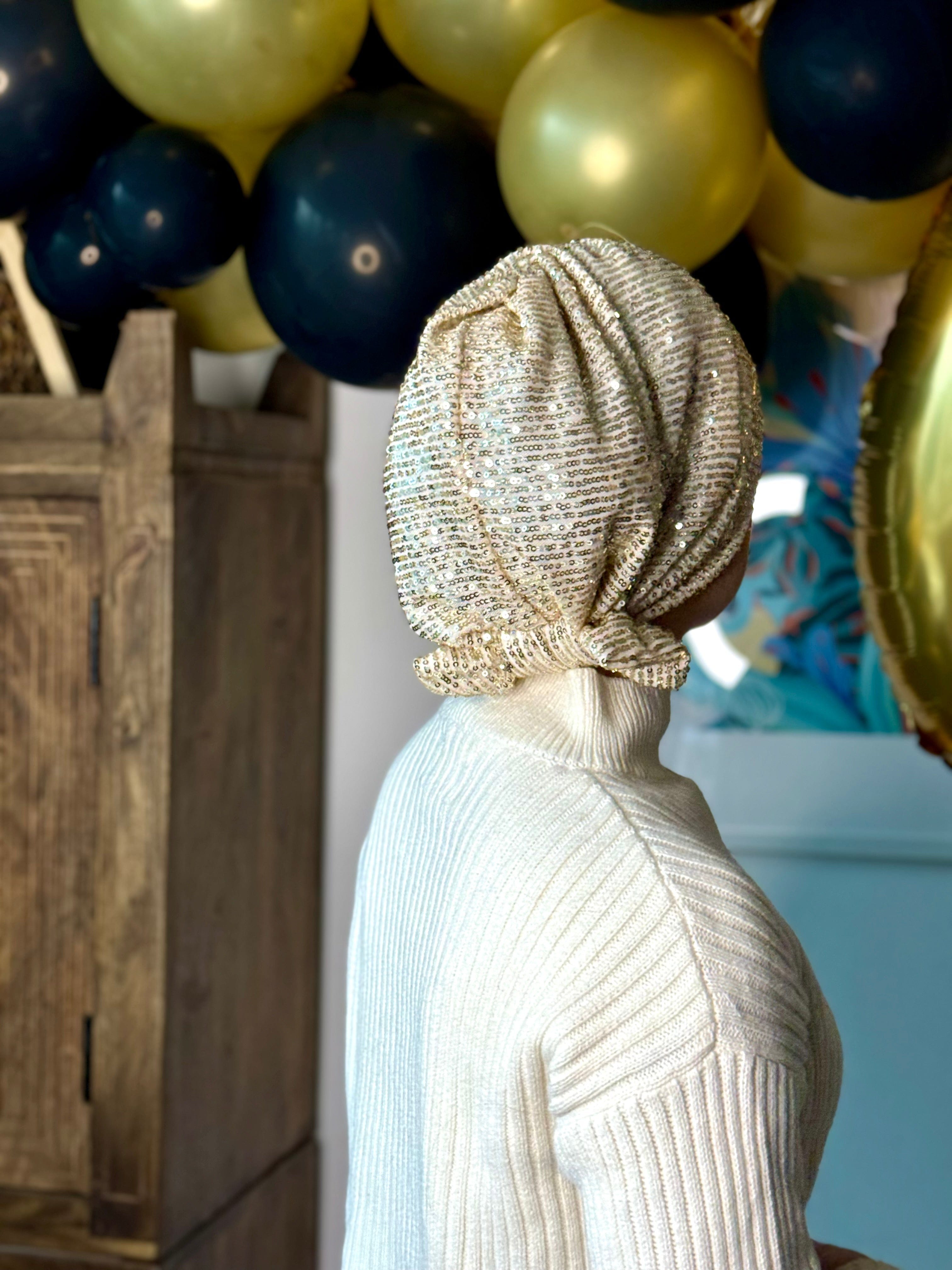 Beanie Bow Sequins Jersey -  White Gold