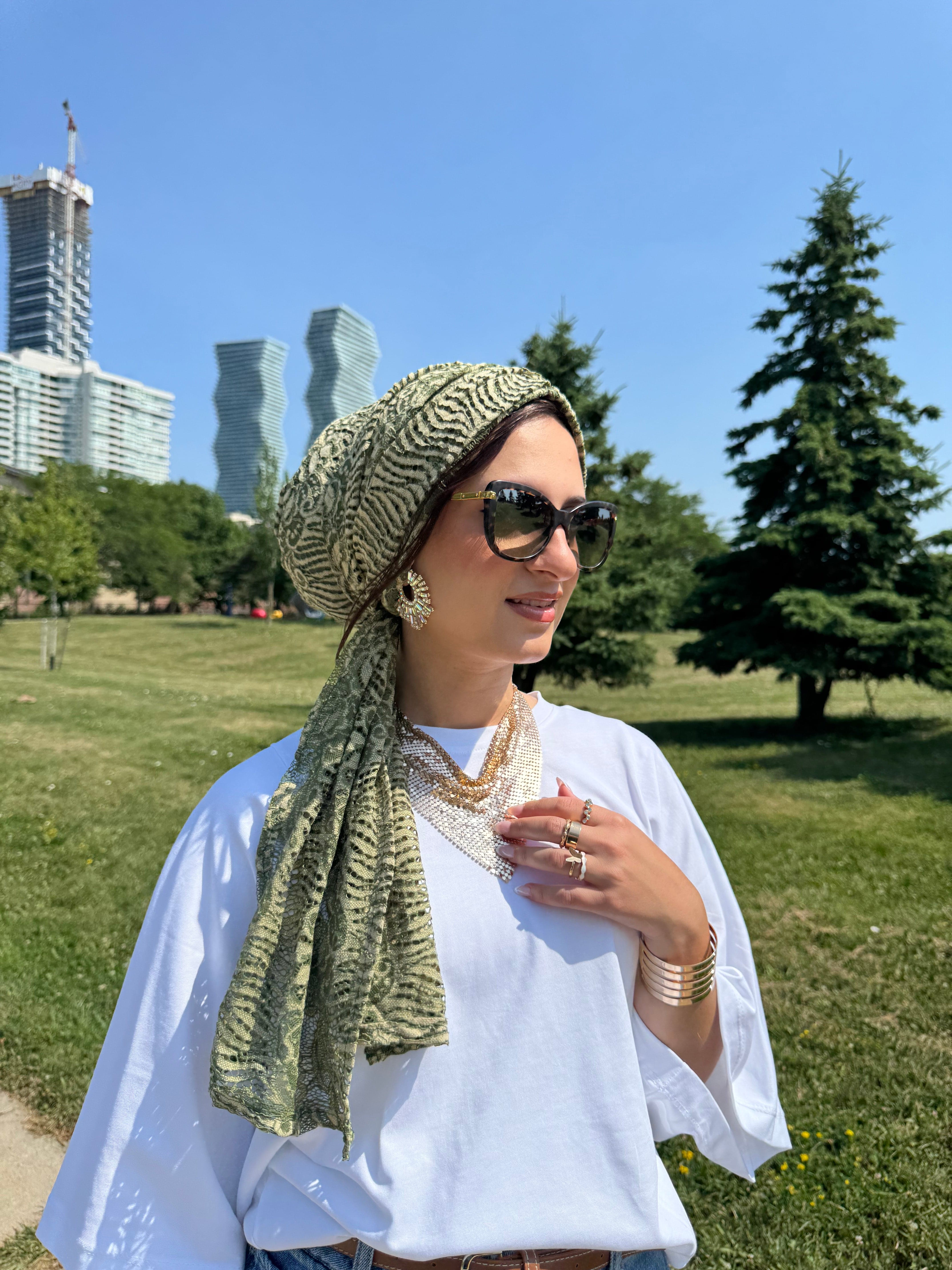 Beanie Wrap Lace - Green Nude