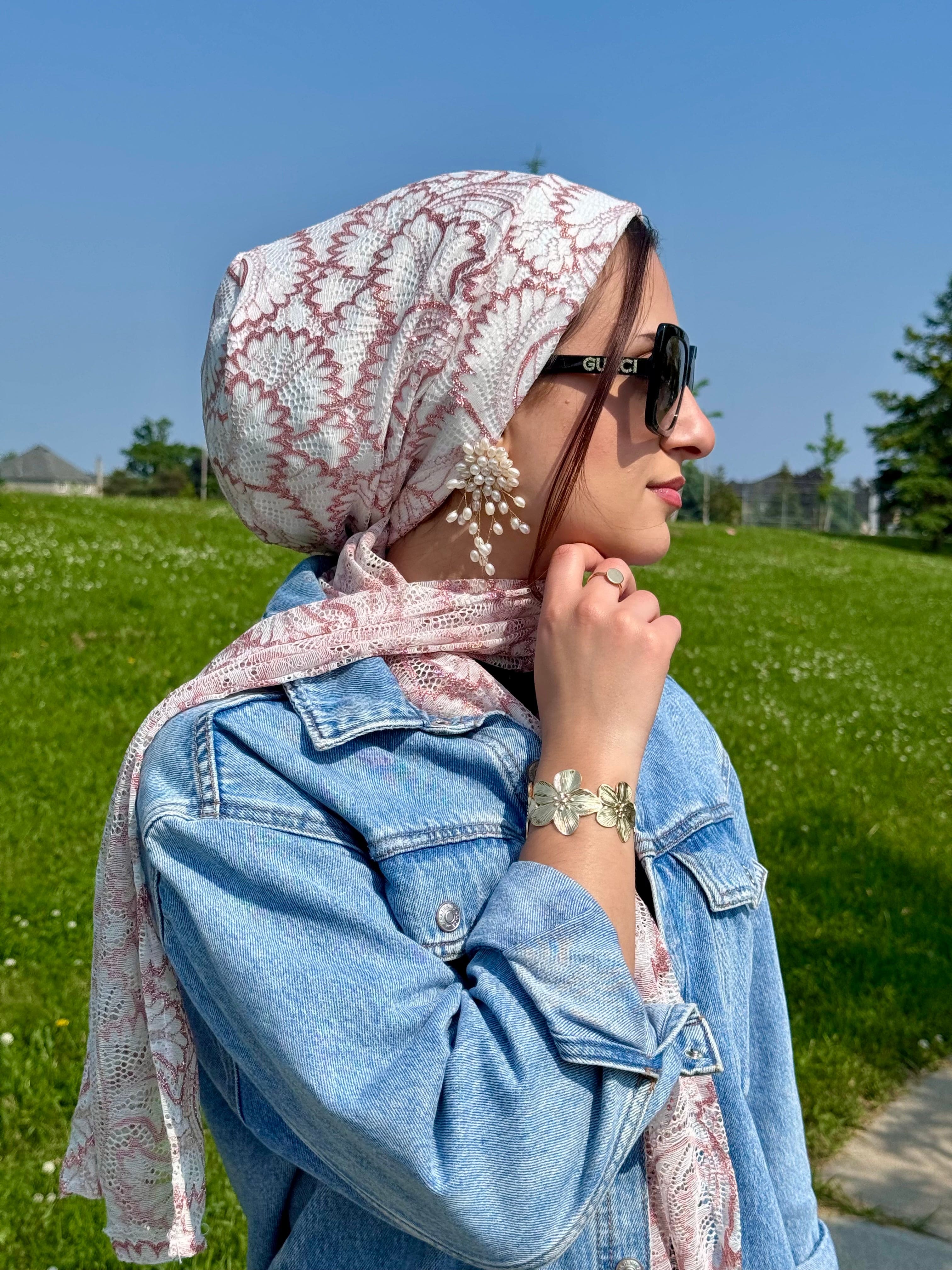 Beanie Wrap Lace - Rose Gold Off White