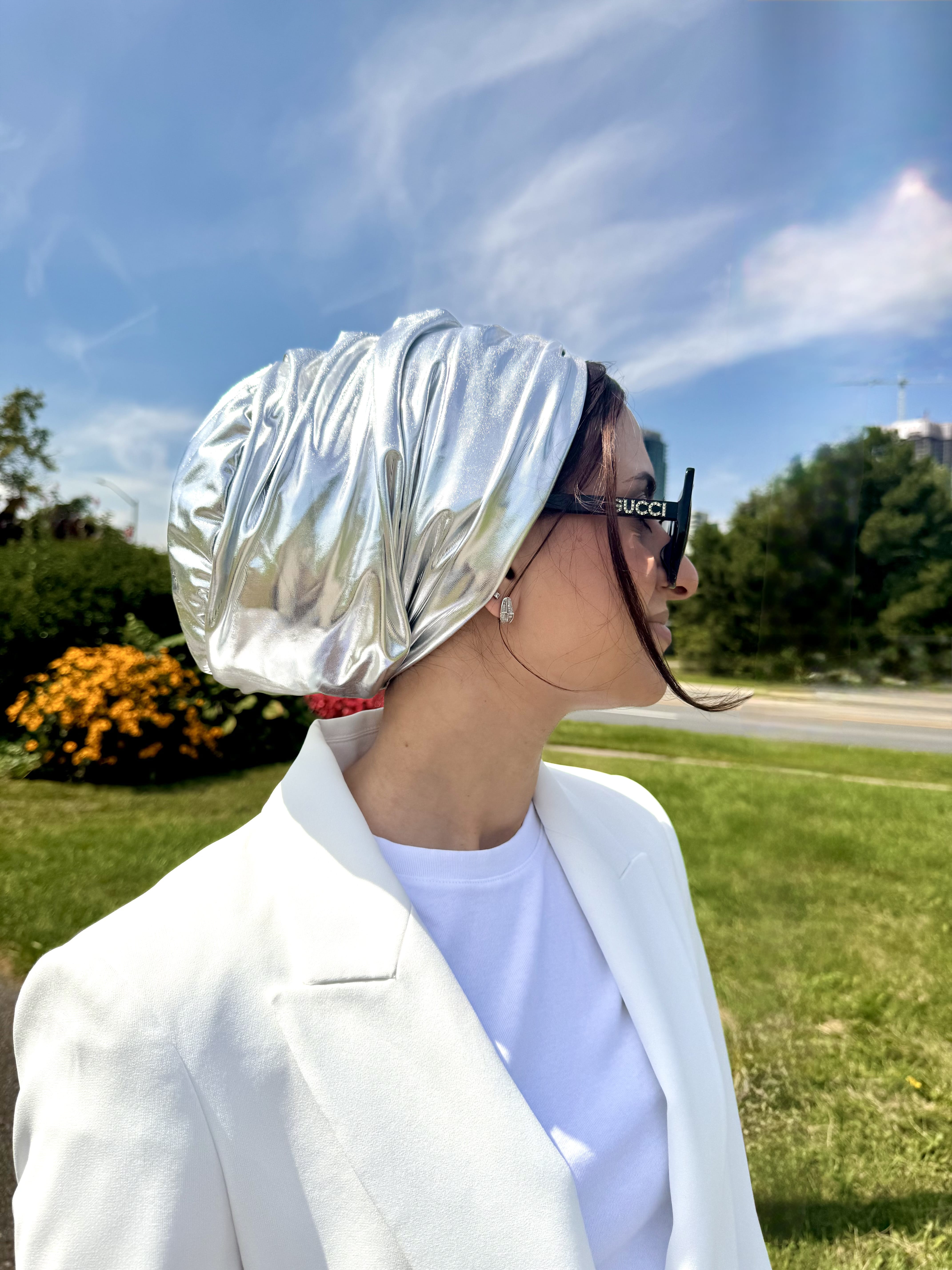Beanie Double Drapes Metallic - Silver