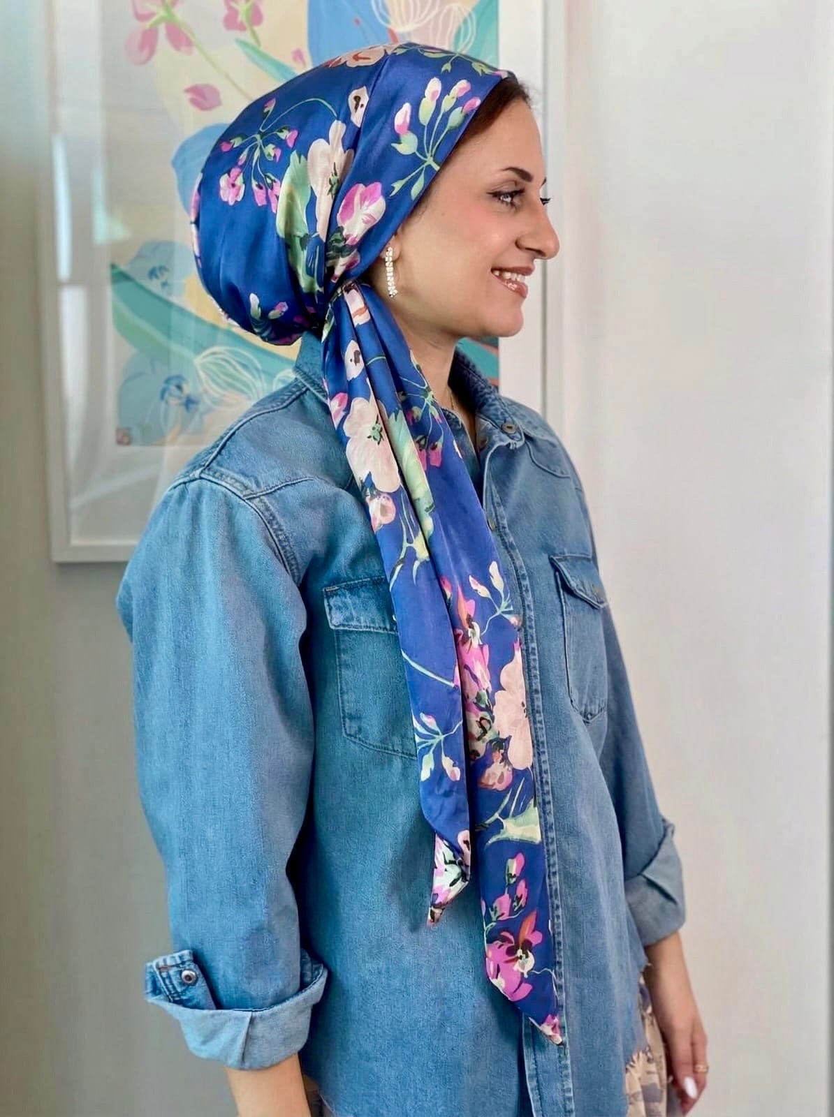 Head Wrap Satin - Blue Garden