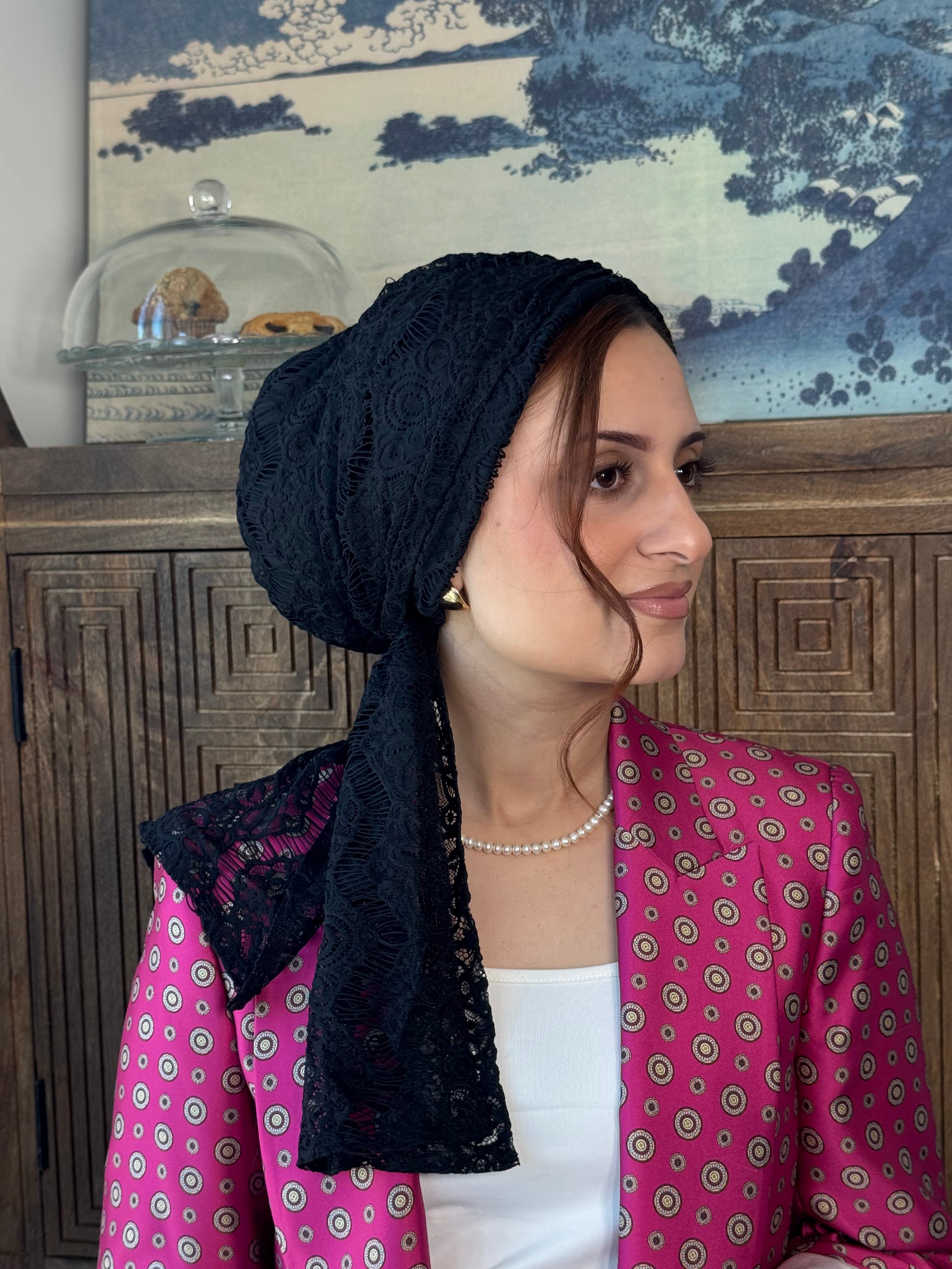 Beanie Wrap Lace - Black II 🖤