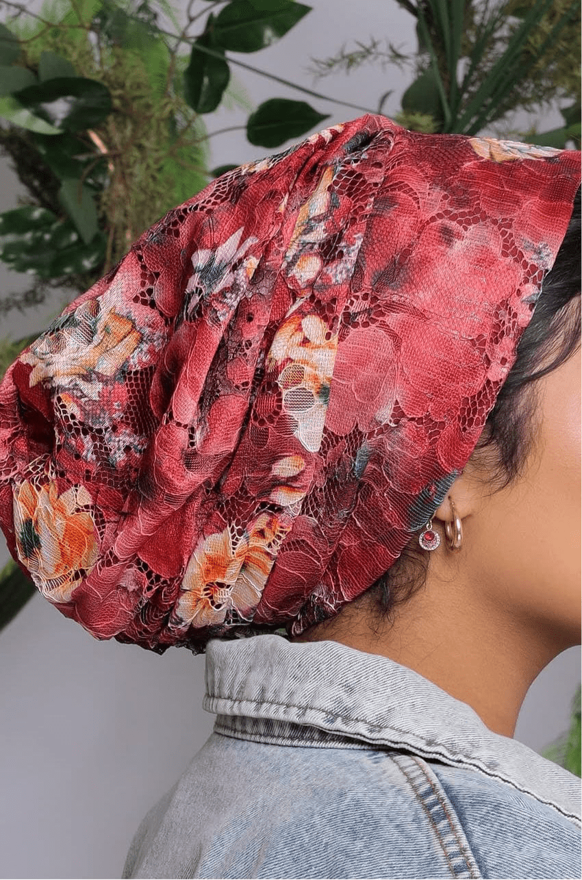 Beanie Lace - Floral Burgundy