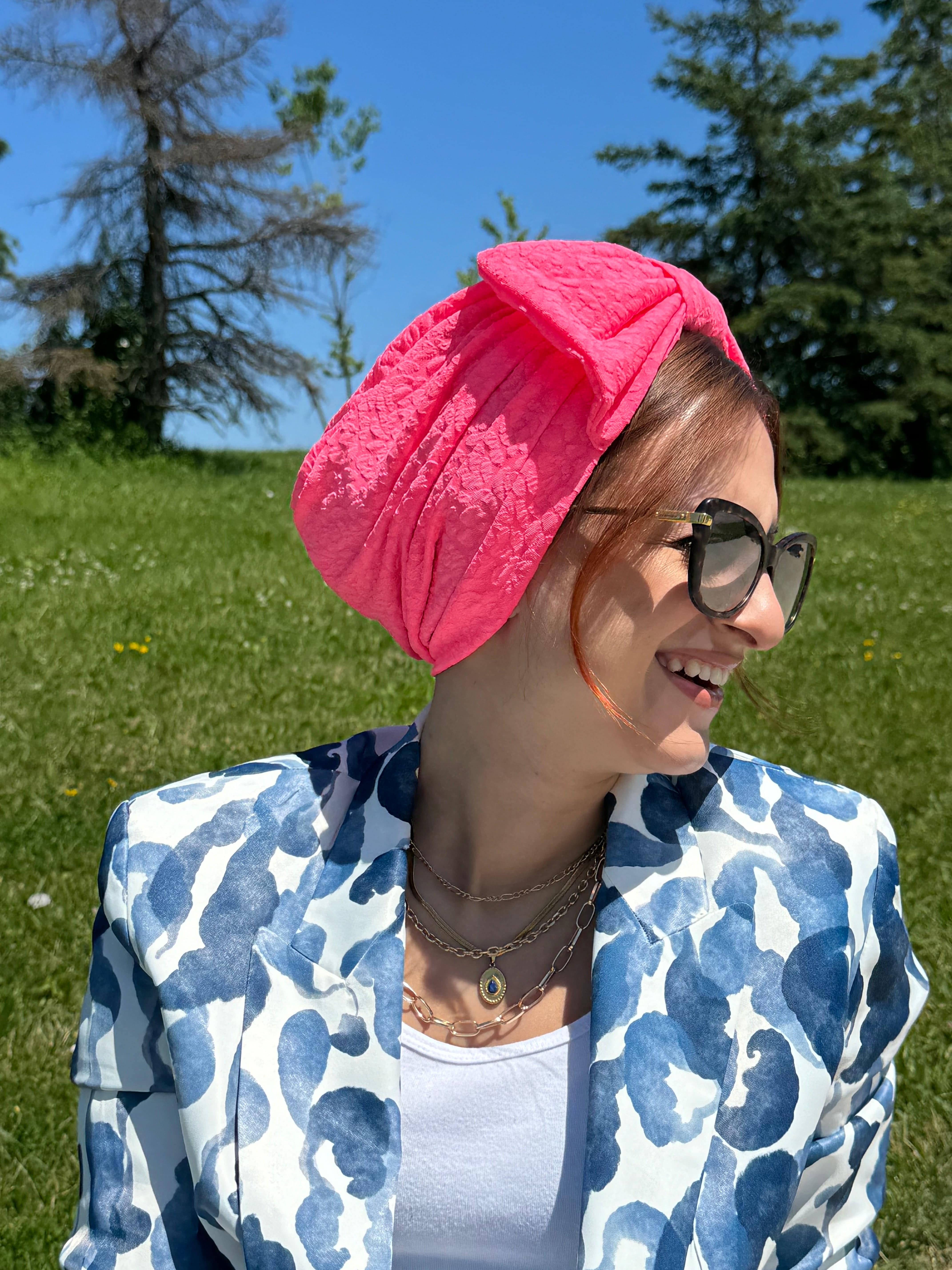 Turban Printed Big Bow - Fuchsia