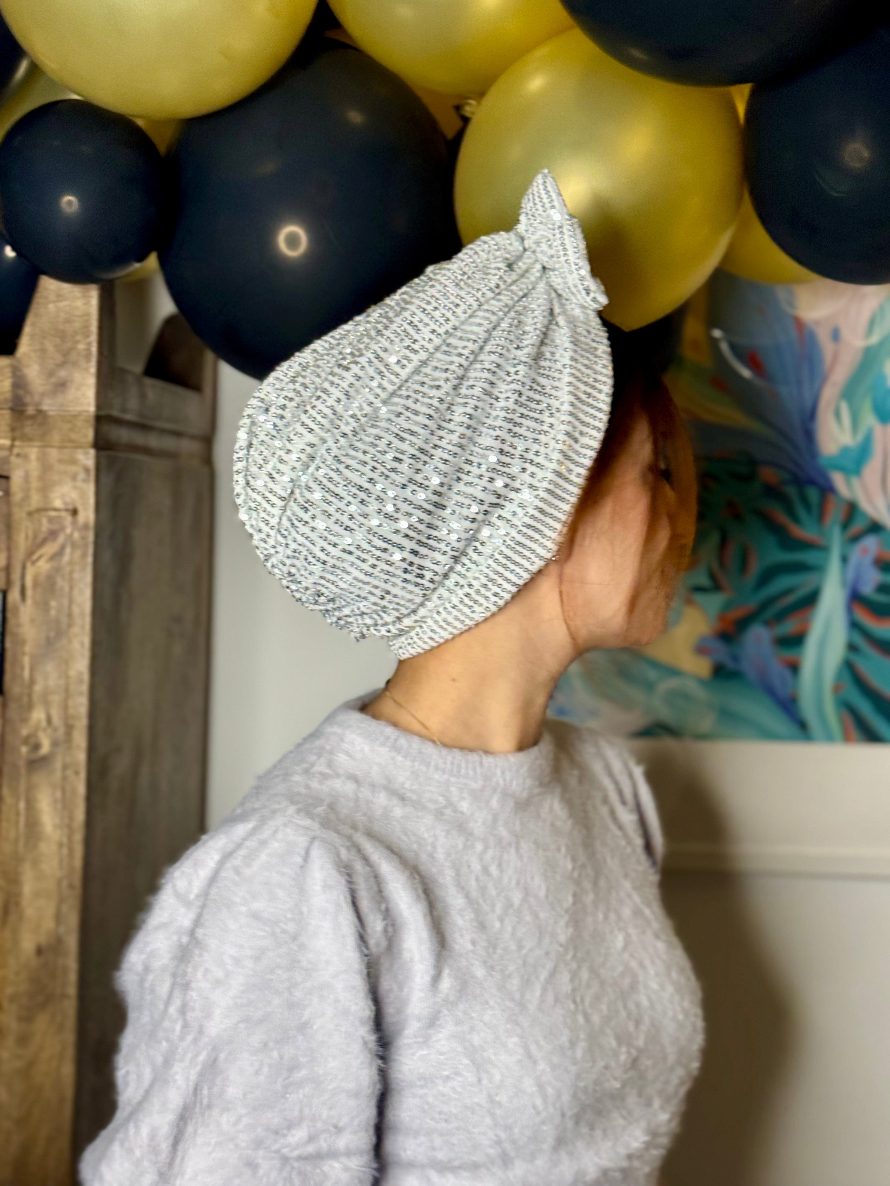 Beanie Bow Sequins Jersey -  White Silver