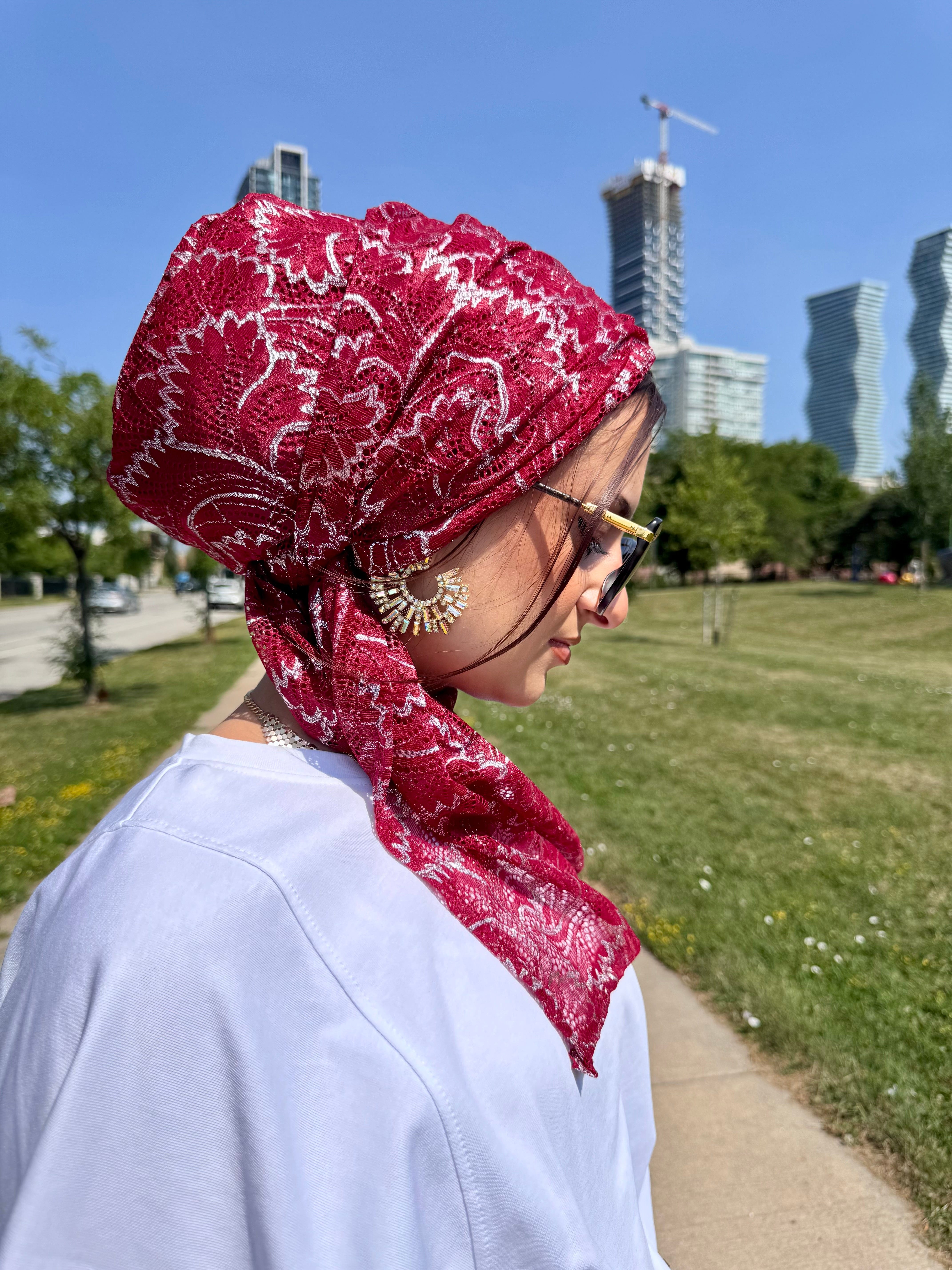 Beanie Wrap Lace - Burgundy Silver