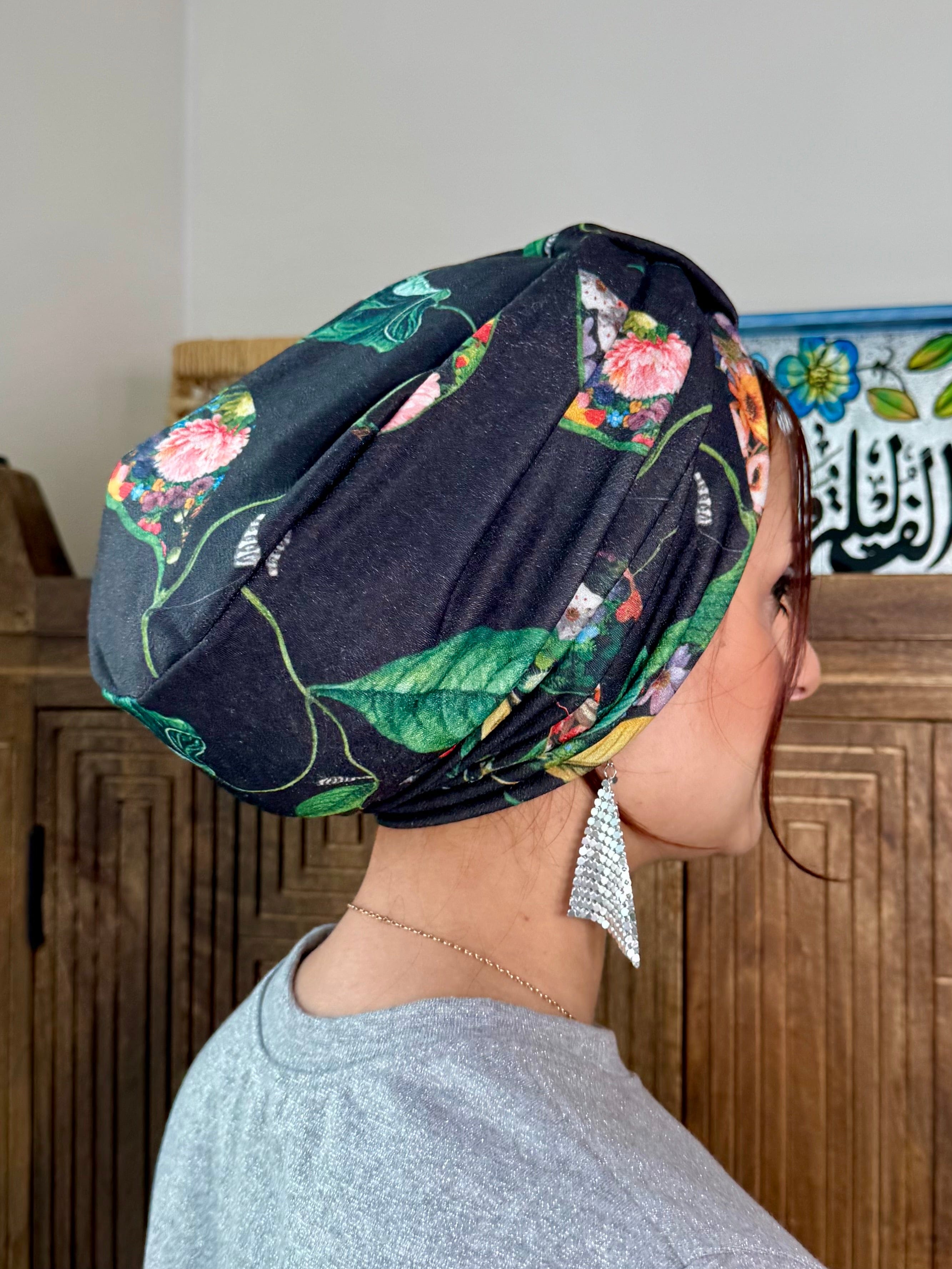 Turban Basic Jersey  - Floral Black