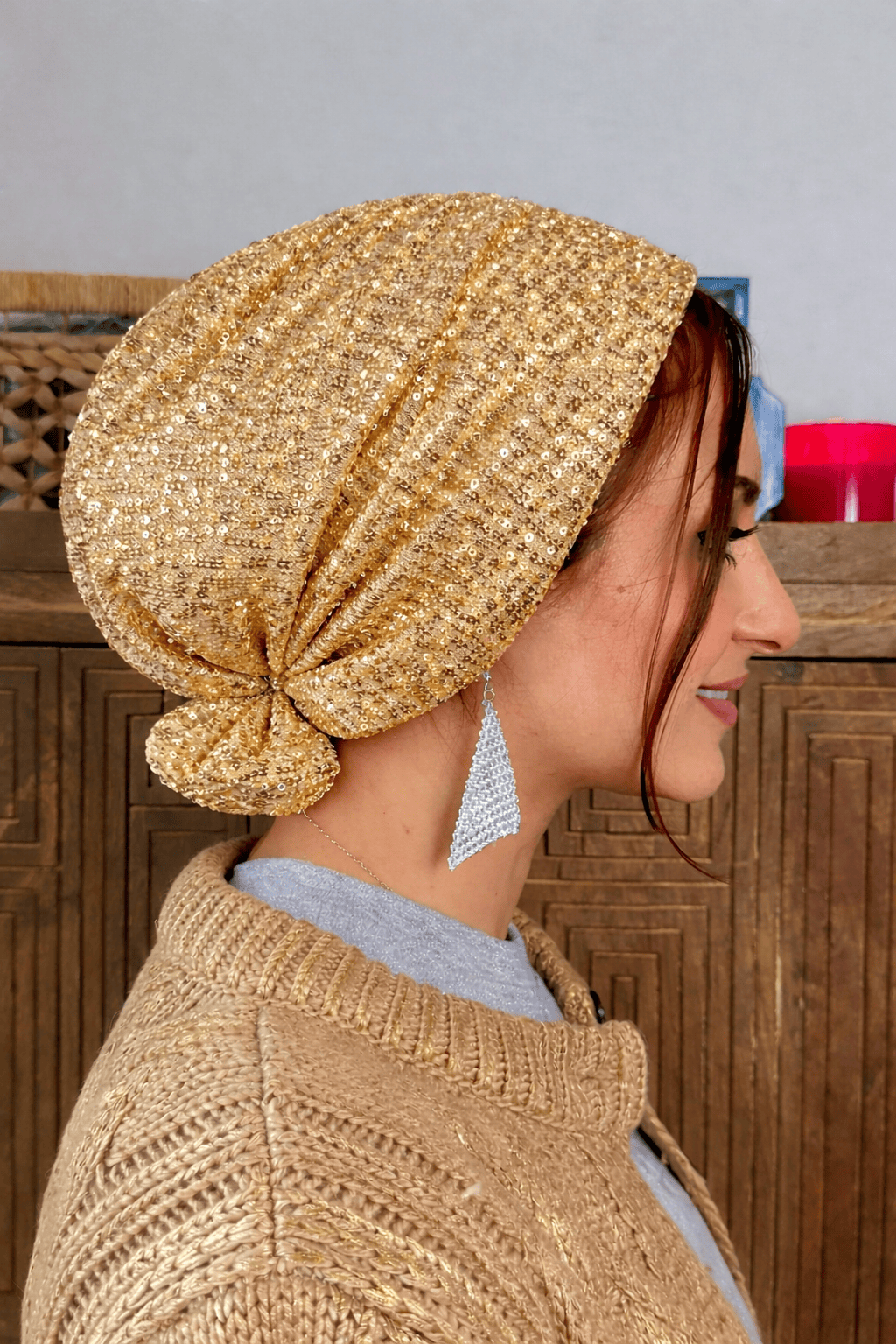 Beanie Bow Sequins Jersey - Yellow Gold